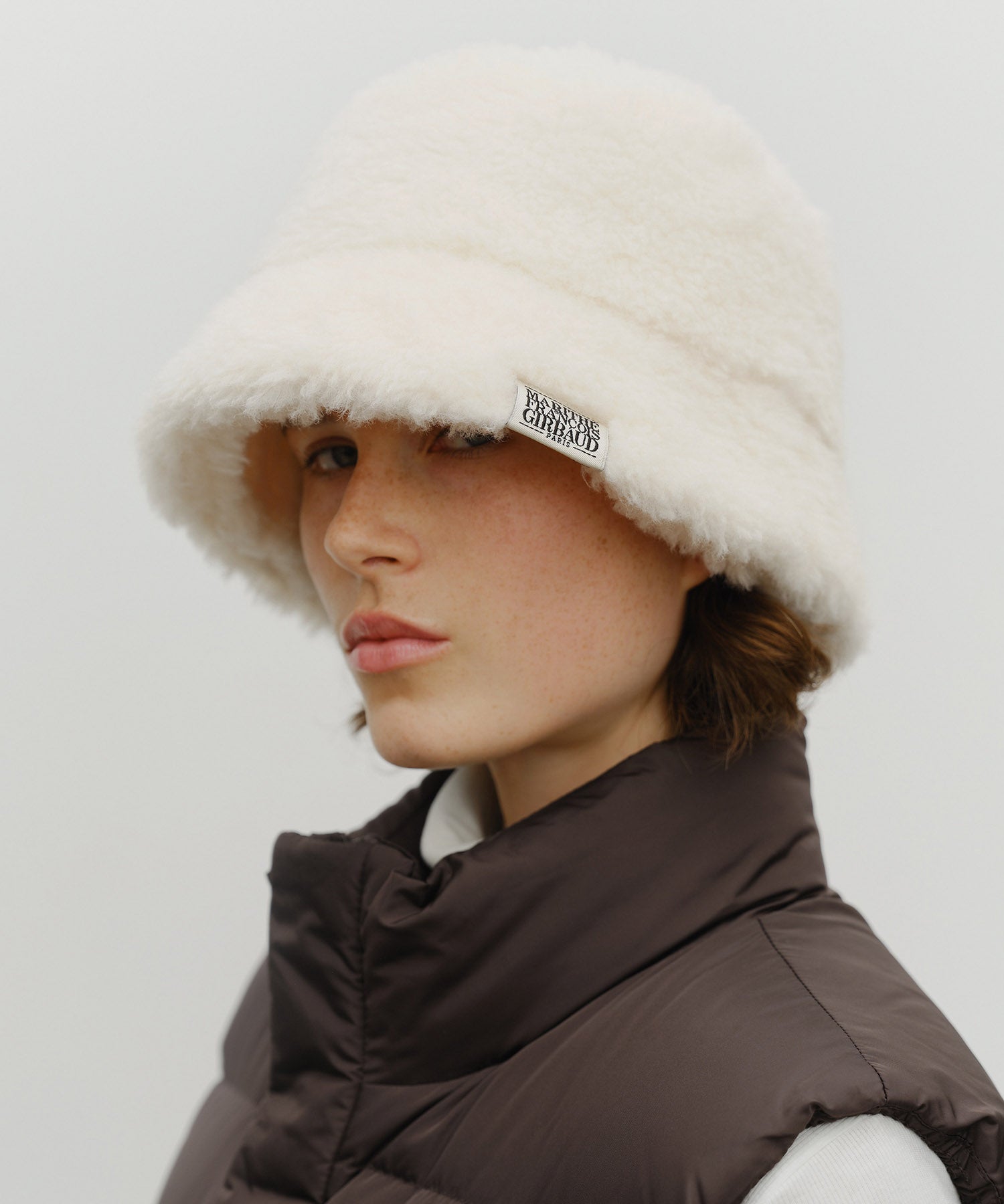 Marithe & Francois Girbaud - Classic Logo Fur Bucket Hat (Ivory) product image 5 | TRAB K-Fashion Australia