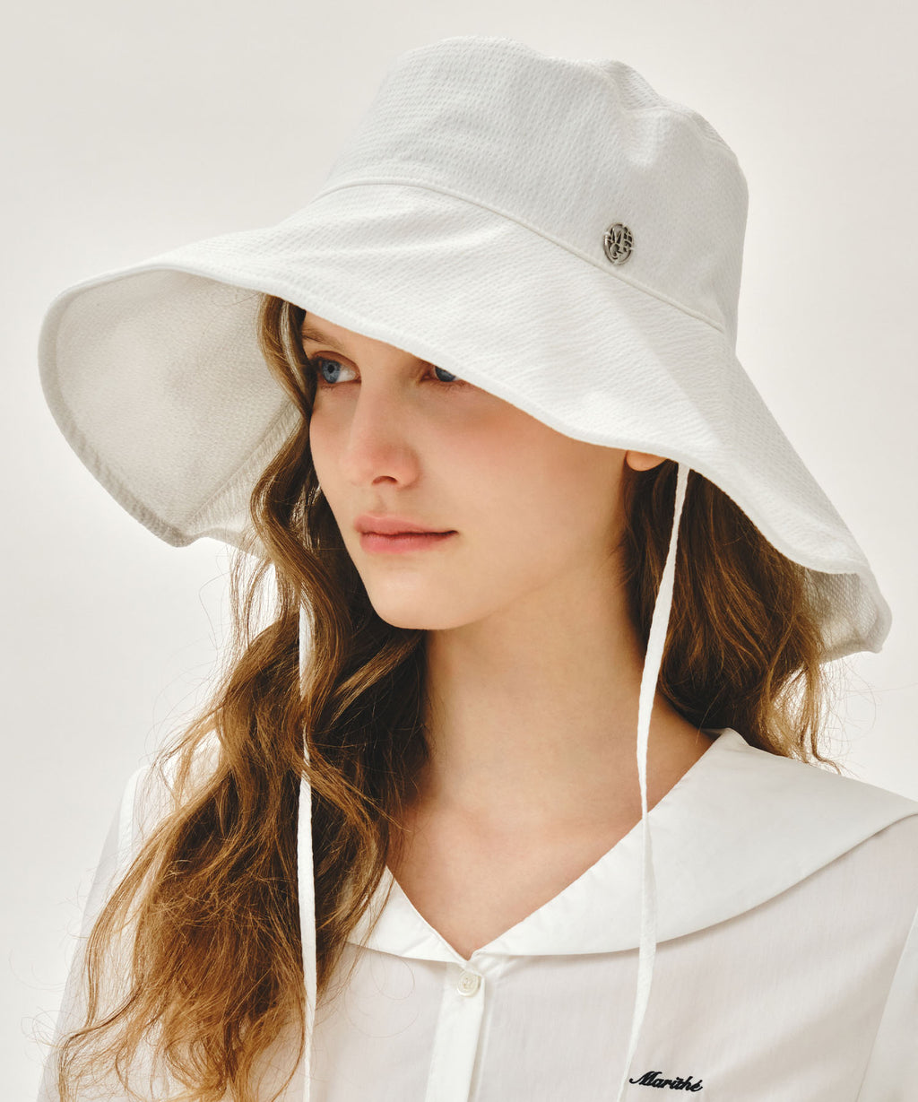Marithe & Francois Girbaud - Strap Seersucker Wide Bucket Hat (Ivory) product image 5 | TRAB K-Fashion Australia