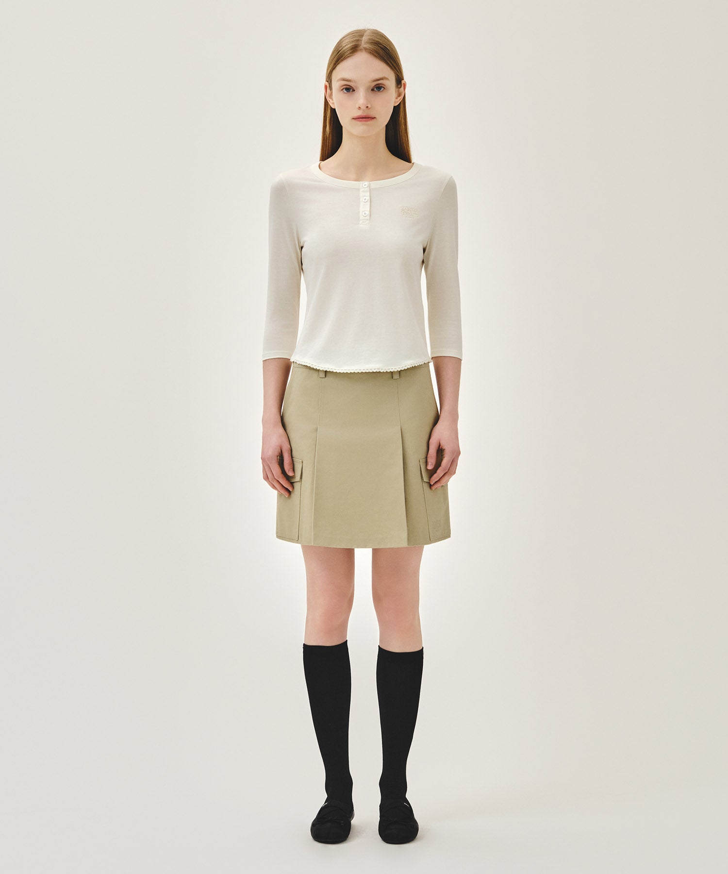 Marithe & Francois Girbaud - Small Classic Logo Henley Neck 3/4 Sleeve Tee (Ivory) product image 5 | TRAB K-Fashion Australia