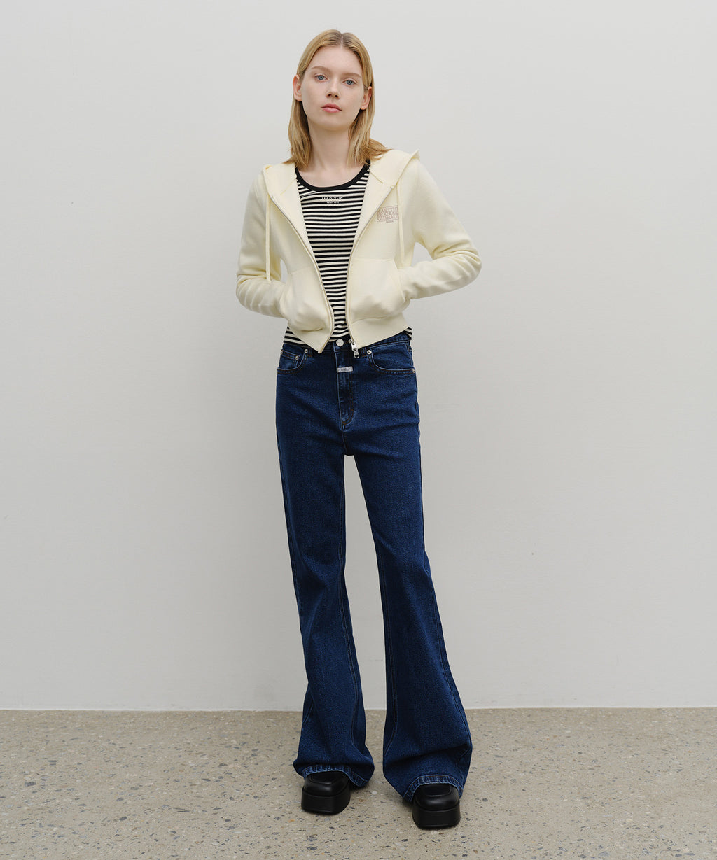Marithe & Francois Girbaud - Classic Logo Crop Knit Hoodie Zipup (Ivory) product image 5 | TRAB K-Fashion Australia