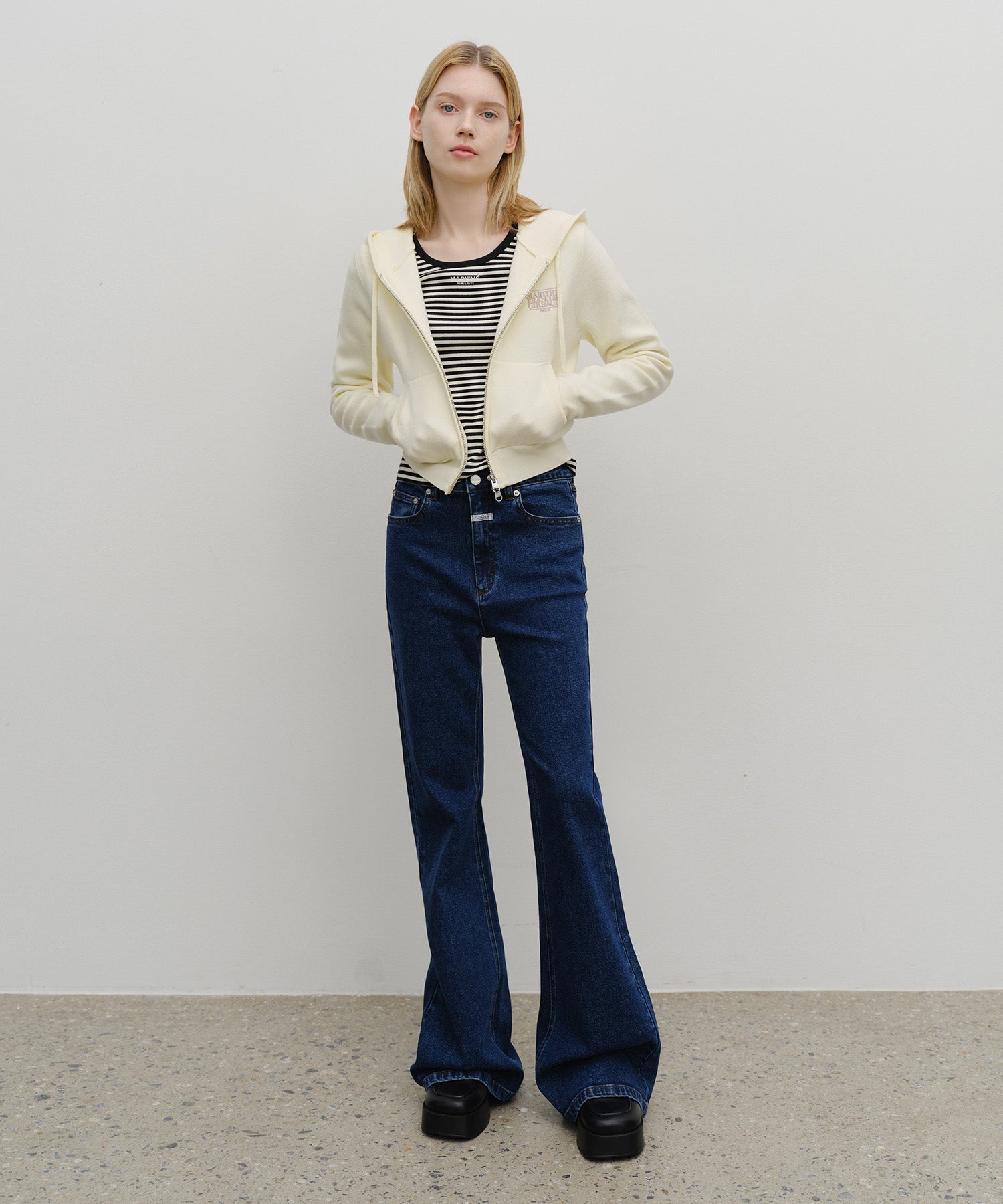 Marithe & Francois Girbaud - Classic Logo Crop Knit Hoodie Zipup (Ivory) product image 5 | TRAB K-Fashion Australia
