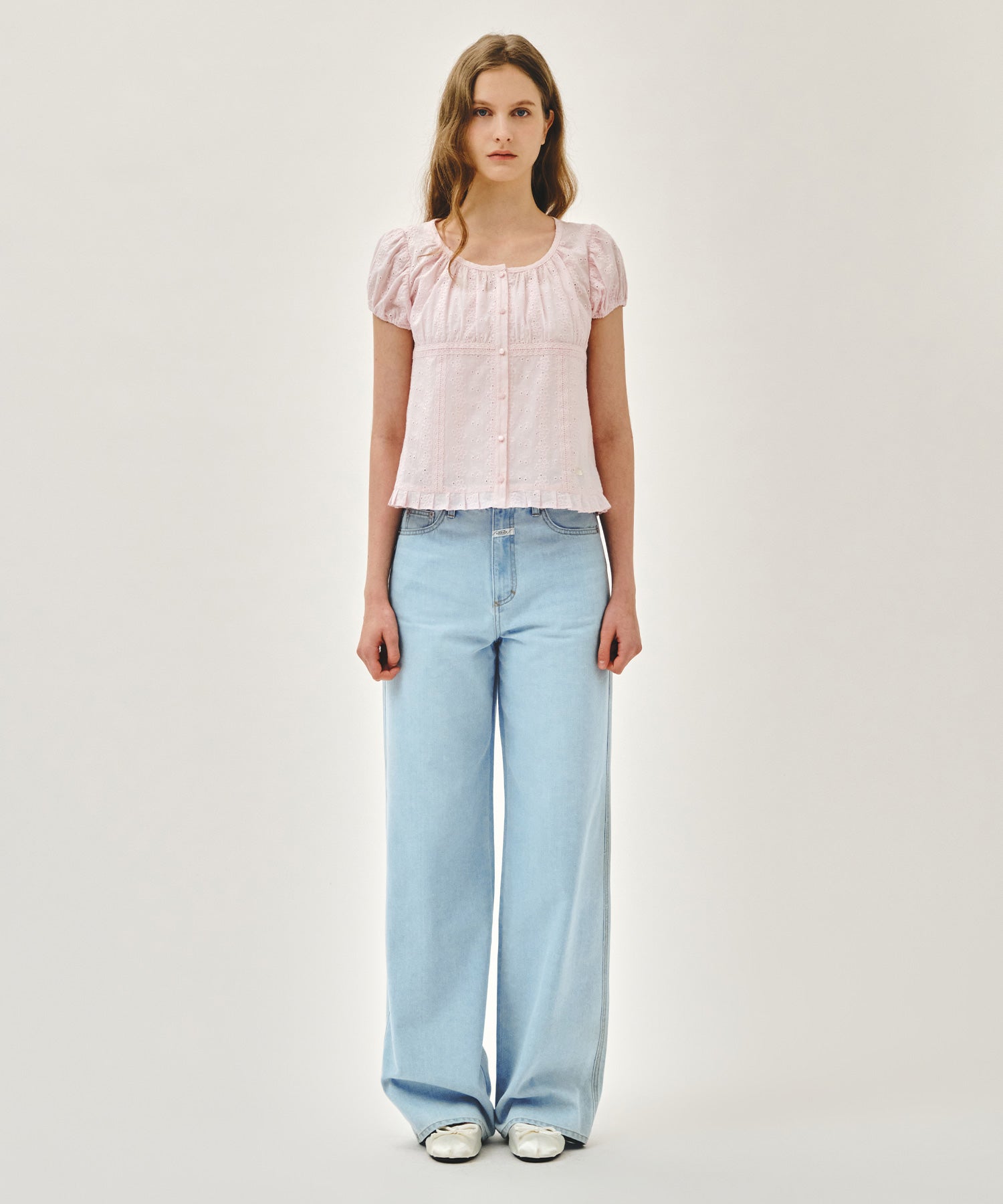Marithe & Francois Girbaud - Puff Sleeve Lace Shirt (Light Pink) product image 5 | TRAB K-Fashion Australia