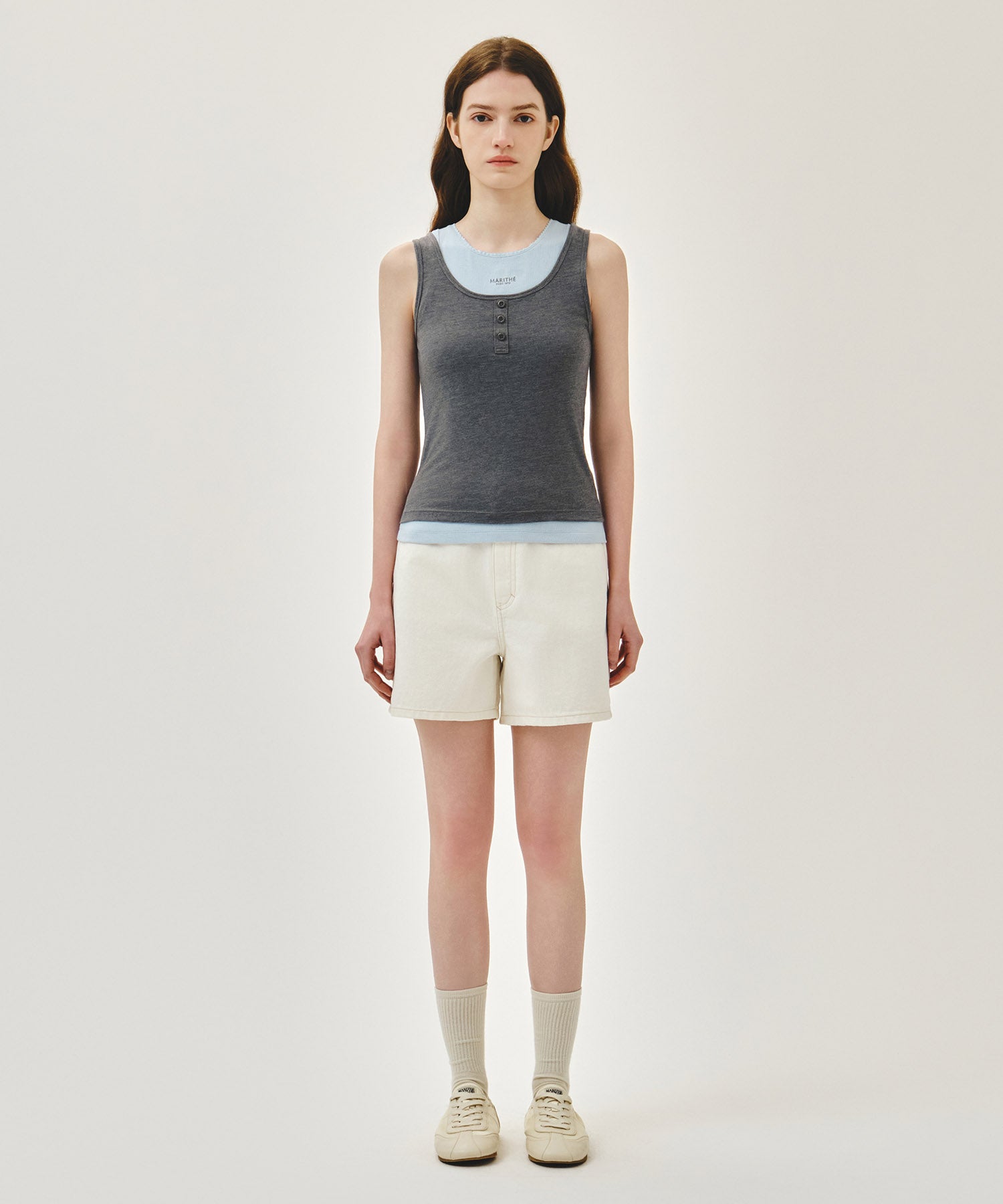 Marithe & Francois Girbaud - [Pre-order – Ships 7 Jul] Layered Sleeveless (Heather Charcoal) product image 8 | TRAB K-Fashion Australia