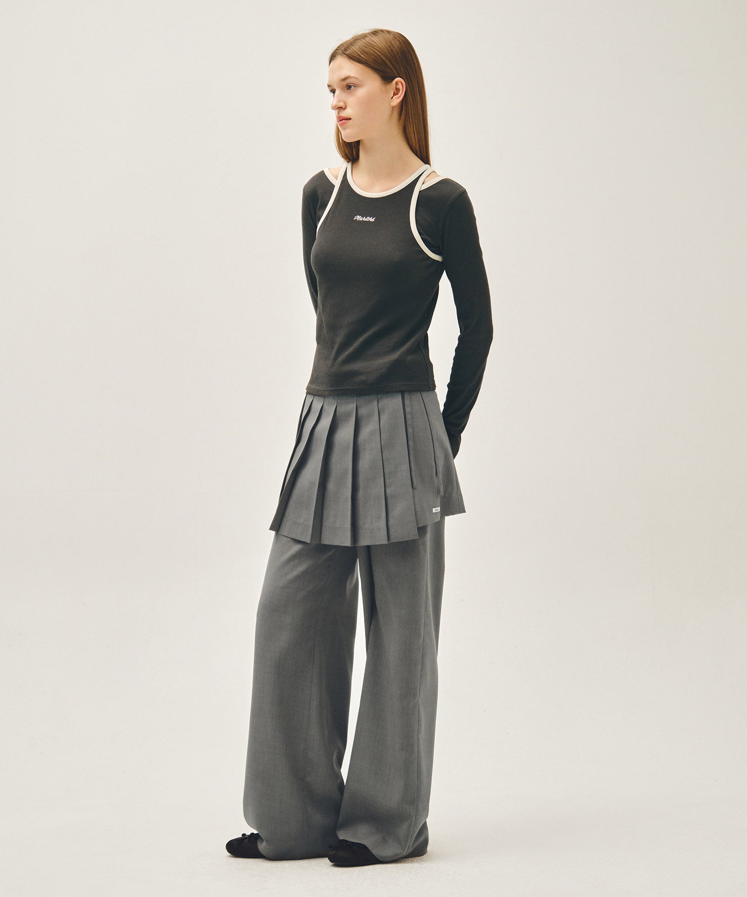 Marithe & Francois Girbaud - Layered Pleats Skirt Pants (Gray) product image 5 | TRAB K-Fashion Australia