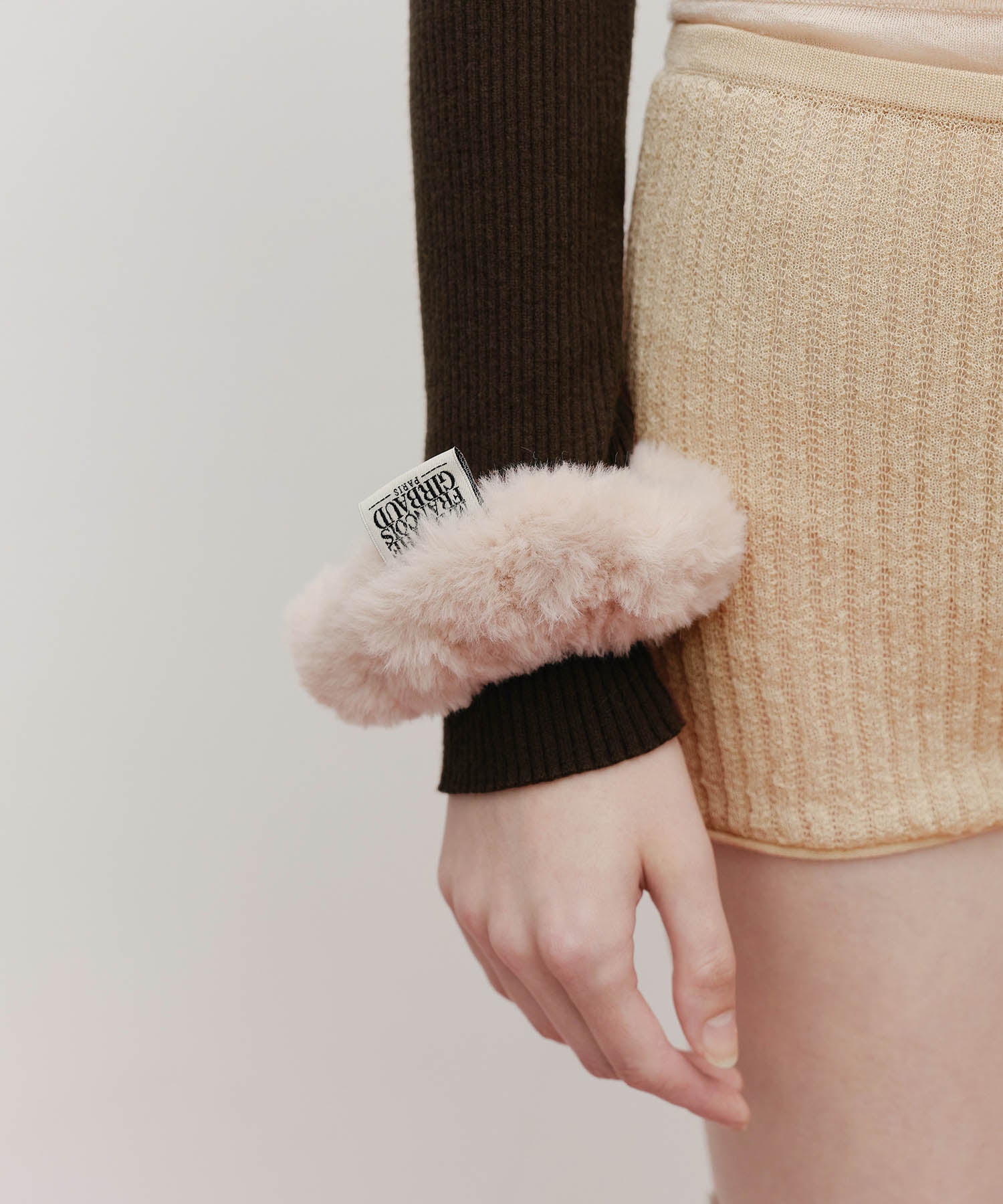 Marithe & Francois Girbaud - Classic Logo Fur Scrunchie (Baby Pink) product image 5 | TRAB K-Fashion Australia