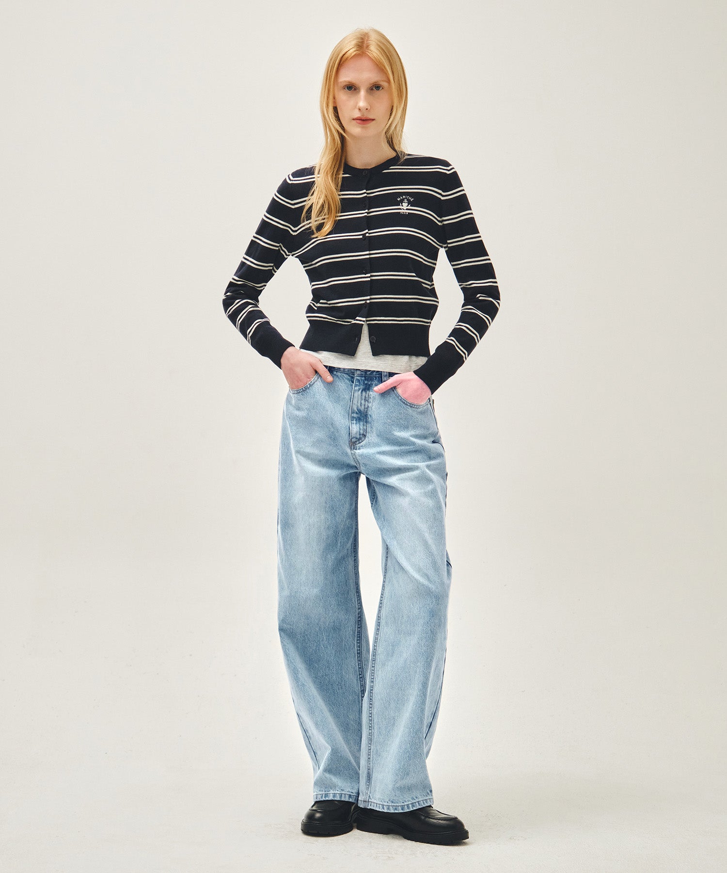 Marithe & Francois Girbaud - Stripe Knit Cardigan (Navy) product image 5 | TRAB K-Fashion Australia