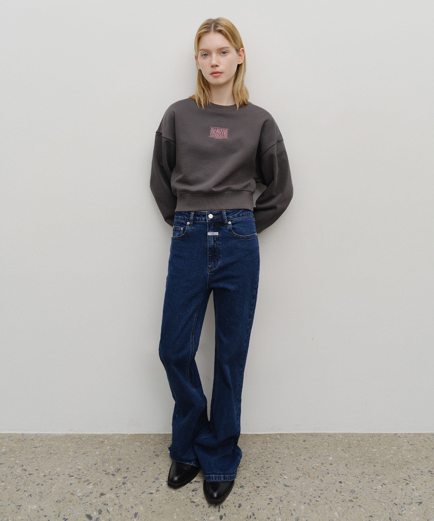 Marithe & Francois Girbaud - Small Classic Logo Crop Sweatshirt (Charcoal) product image 5 | TRAB K-Fashion Australia