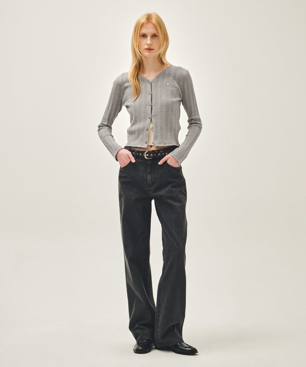 Marithe & Francois Girbaud - V-neck Crochet Knit Cardigan (Heather Gray) product image 5 | TRAB K-Fashion Australia