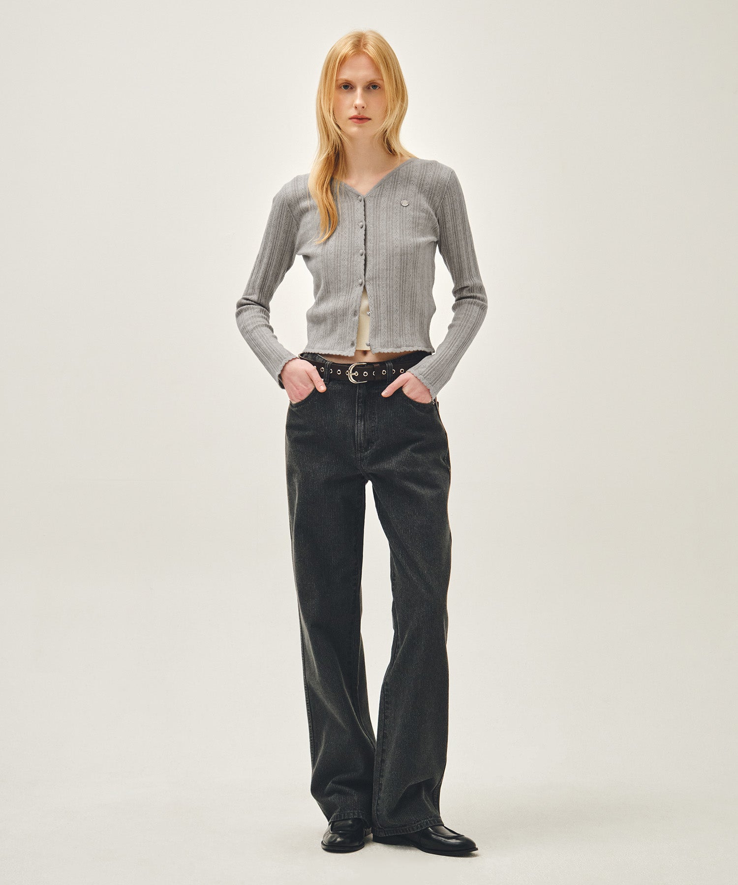 Marithe & Francois Girbaud - V-neck Crochet Knit Cardigan (Heather Gray) product image 5 | TRAB K-Fashion Australia