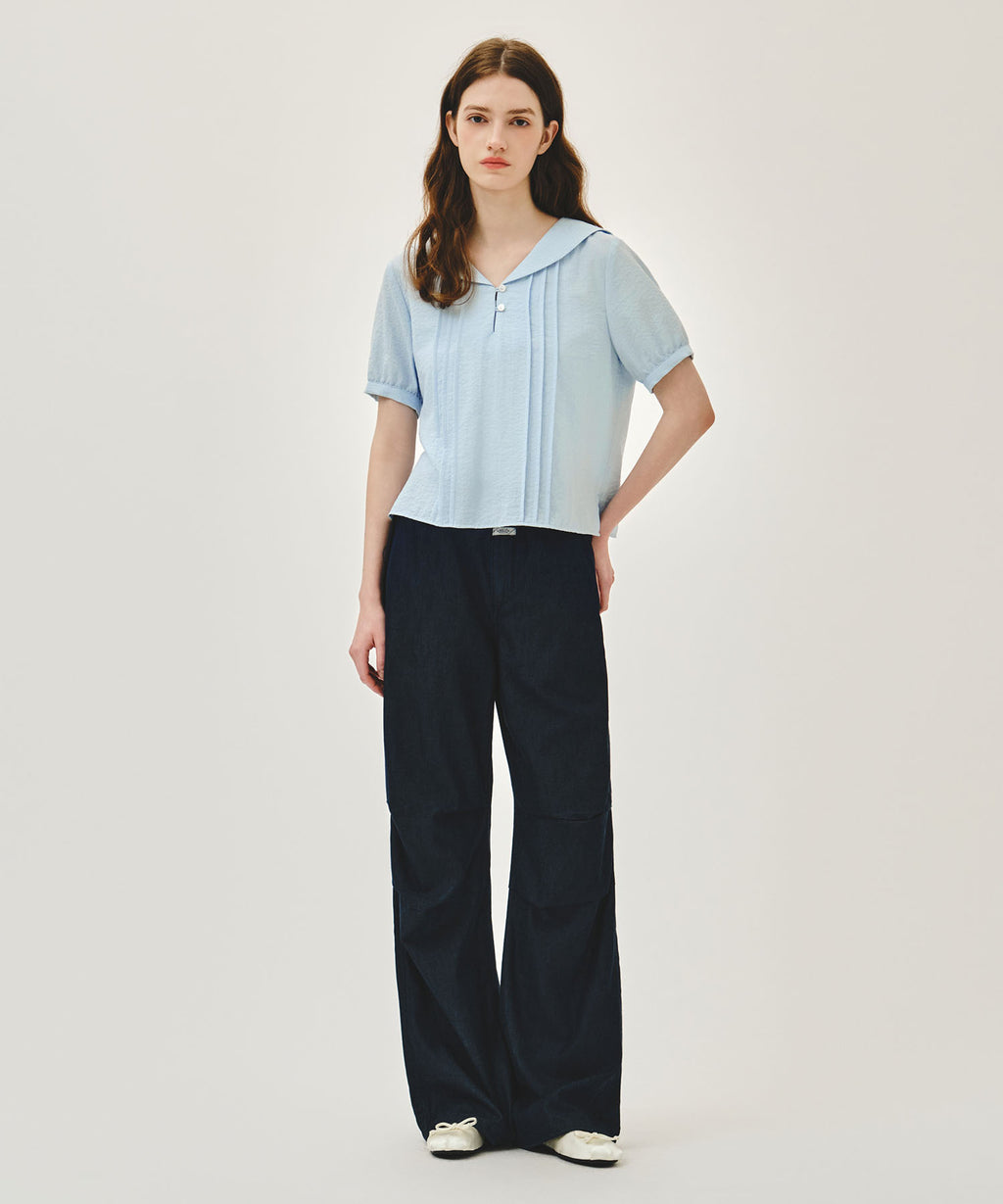 Marithe & Francois Girbaud - Pin Tuck Sailor Half Sleeve Shirt (Sky Blue) product image 5 | TRAB K-Fashion Australia
