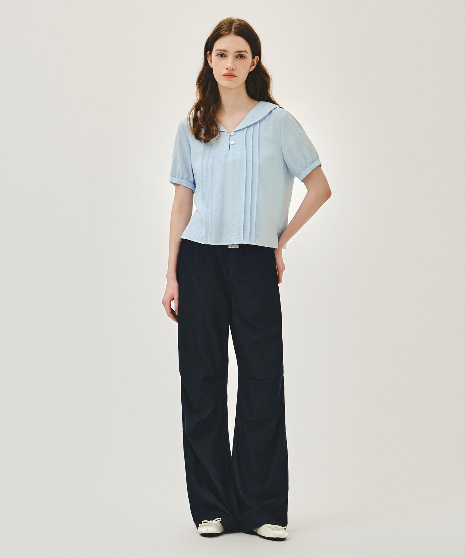 Marithe & Francois Girbaud - Pin Tuck Sailor Half Sleeve Shirt (Sky Blue) product image 5 | TRAB K-Fashion Australia