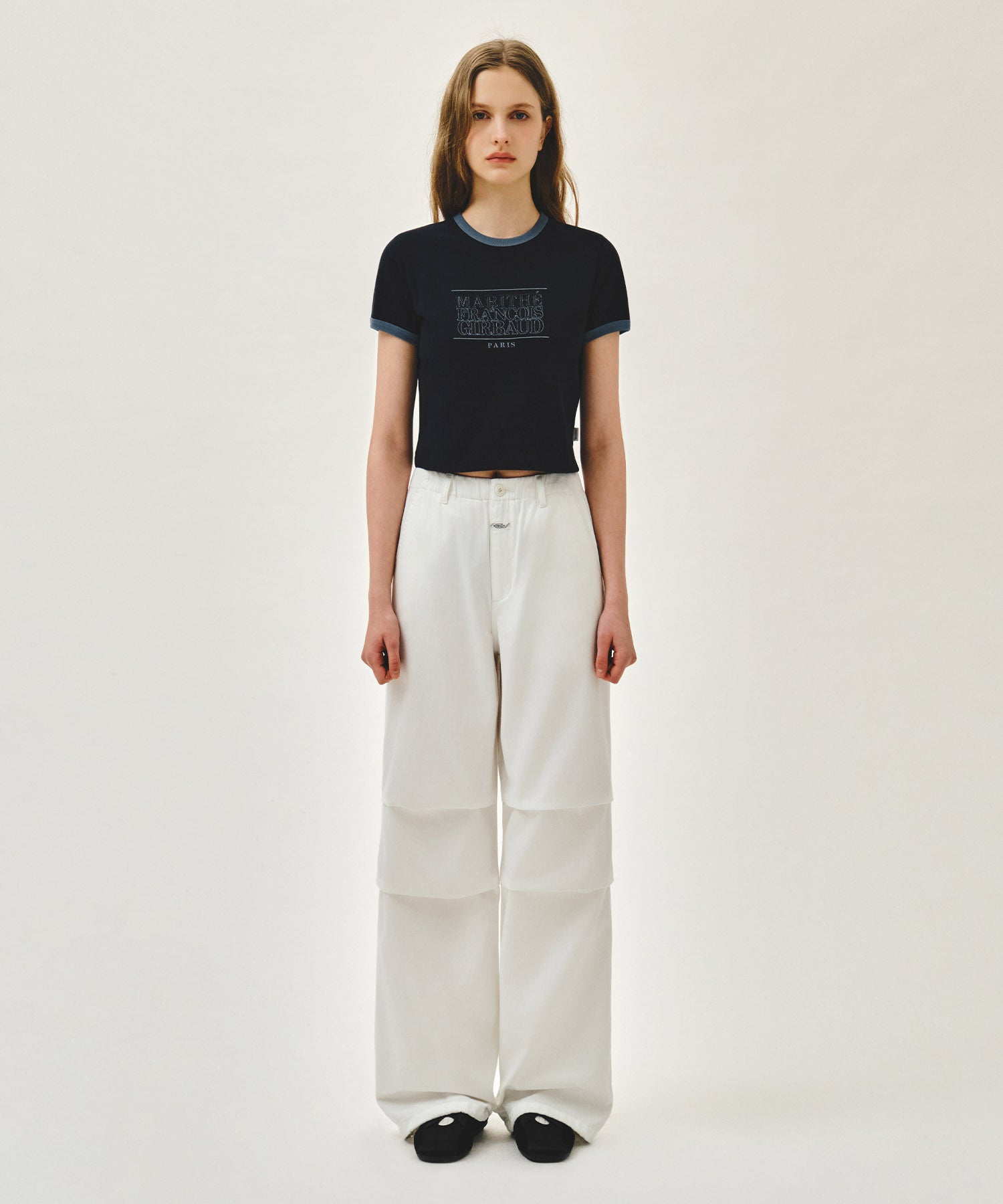 Marithe & Francois Girbaud - [Pre-order – Ships 15 Jul] Classic Logo Applique Ringer Crop Tee (Dark Navy) product image 5 | TRAB K-Fashion Australia