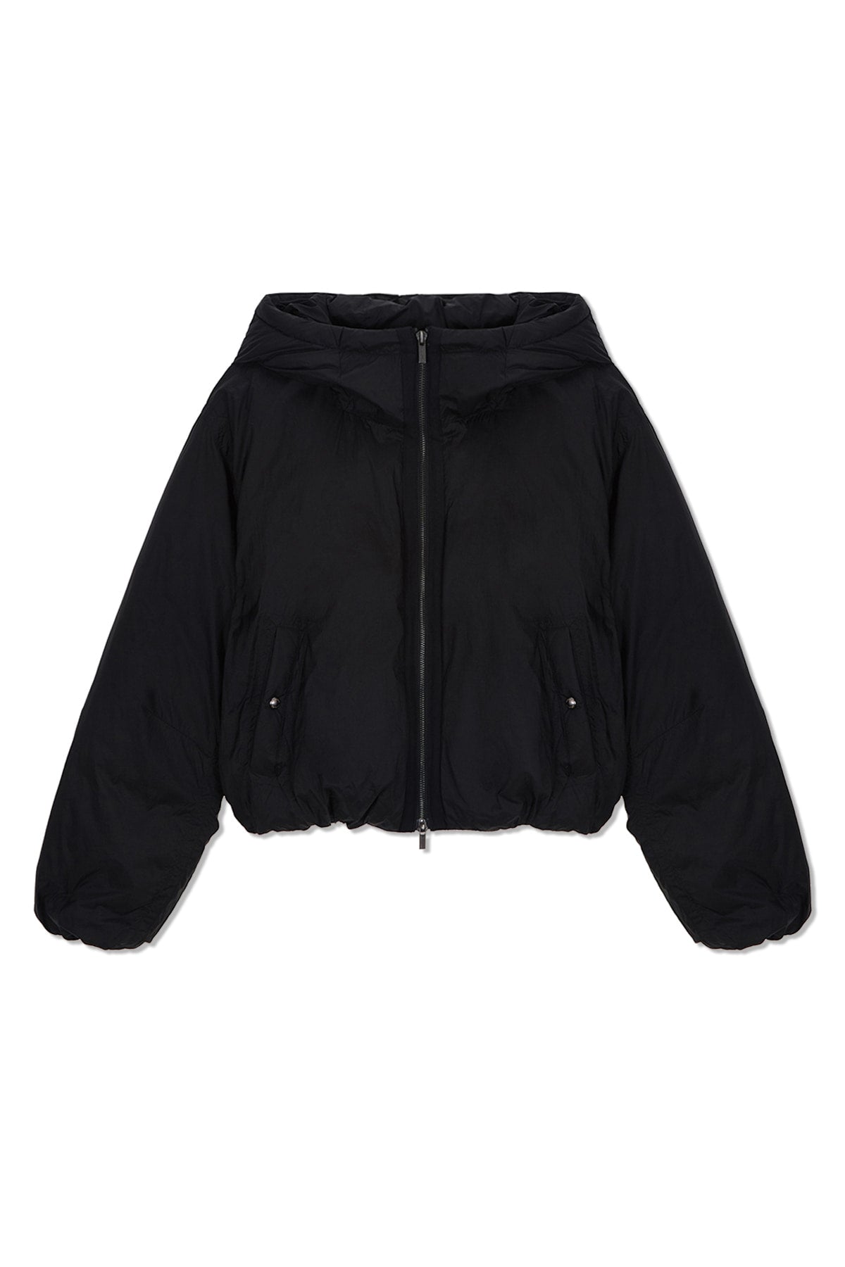 Matin Kim - Back Logo Hoody Short Down Jumper (Black) product image 1 | TRAB K-Fashion Australia