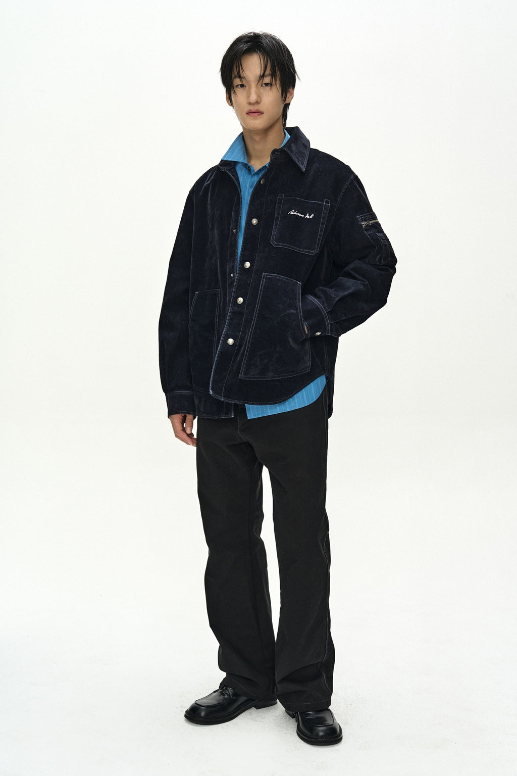 Andersson Bell - Flock Velvet Padded Shirt (Navy) product image 1 | TRAB K-Fashion Australia
