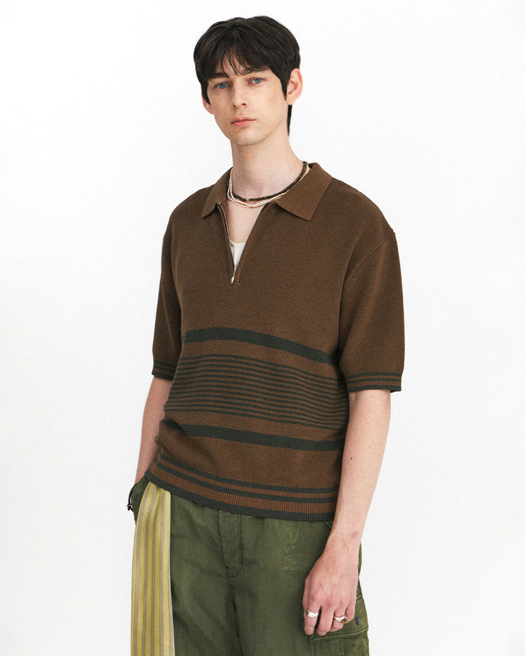 Eastlogue - Border Half Zip Up Knit (Cocoa & Olive) product image 3 | TRAB K-Fashion Australia