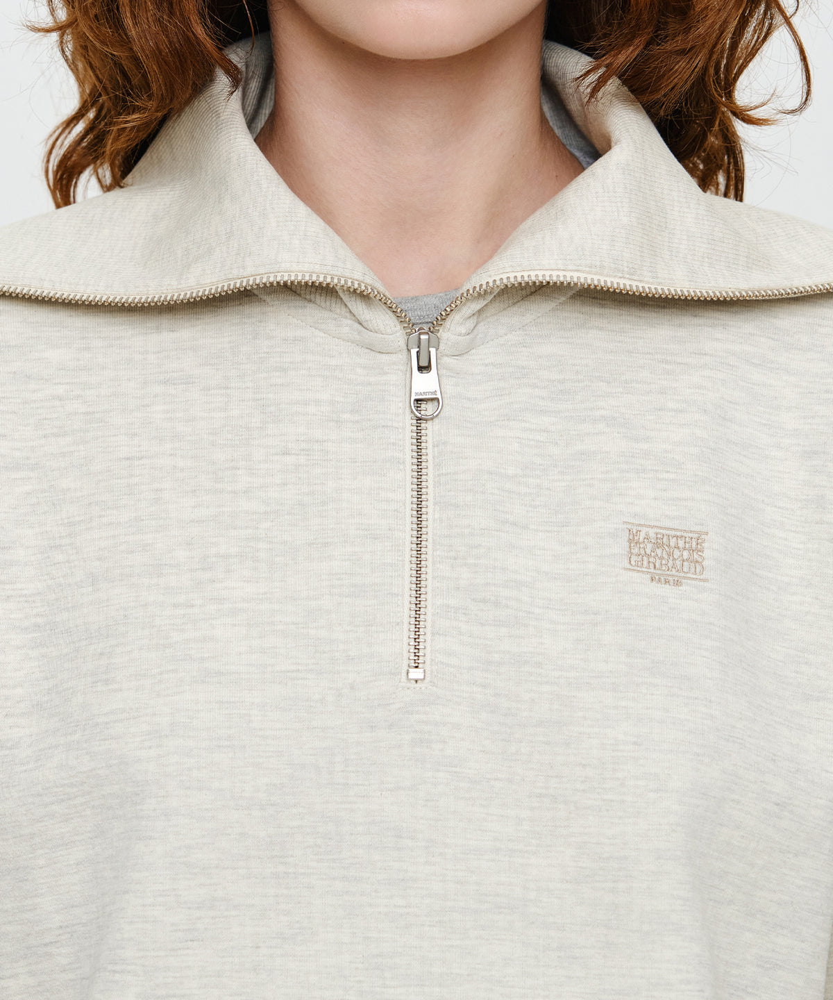 Marithe & Francois Girbaud - Micro Classic Logo Quarter Zipup Sweatshirt (Oatmeal) product image 4 | TRAB K-Fashion Australia