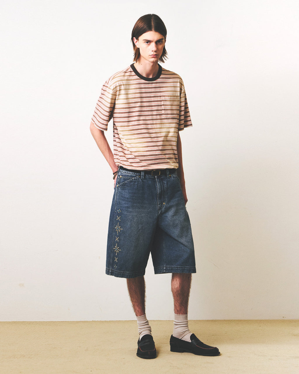 Eastlogue - Bleached Stripe T-shirts (Beige & Red Stripe) product image 2 | TRAB K-Fashion Australia