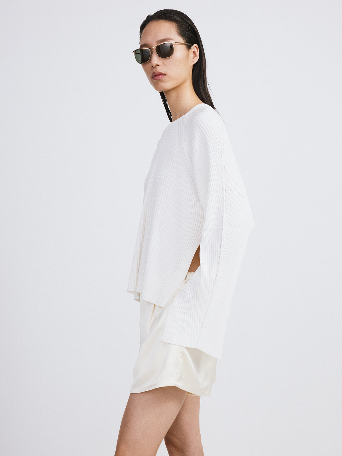 Recto - Slit-Cuffs Ribbed Knit Top (Ivory) product image 3 | TRAB K-Fashion Australia