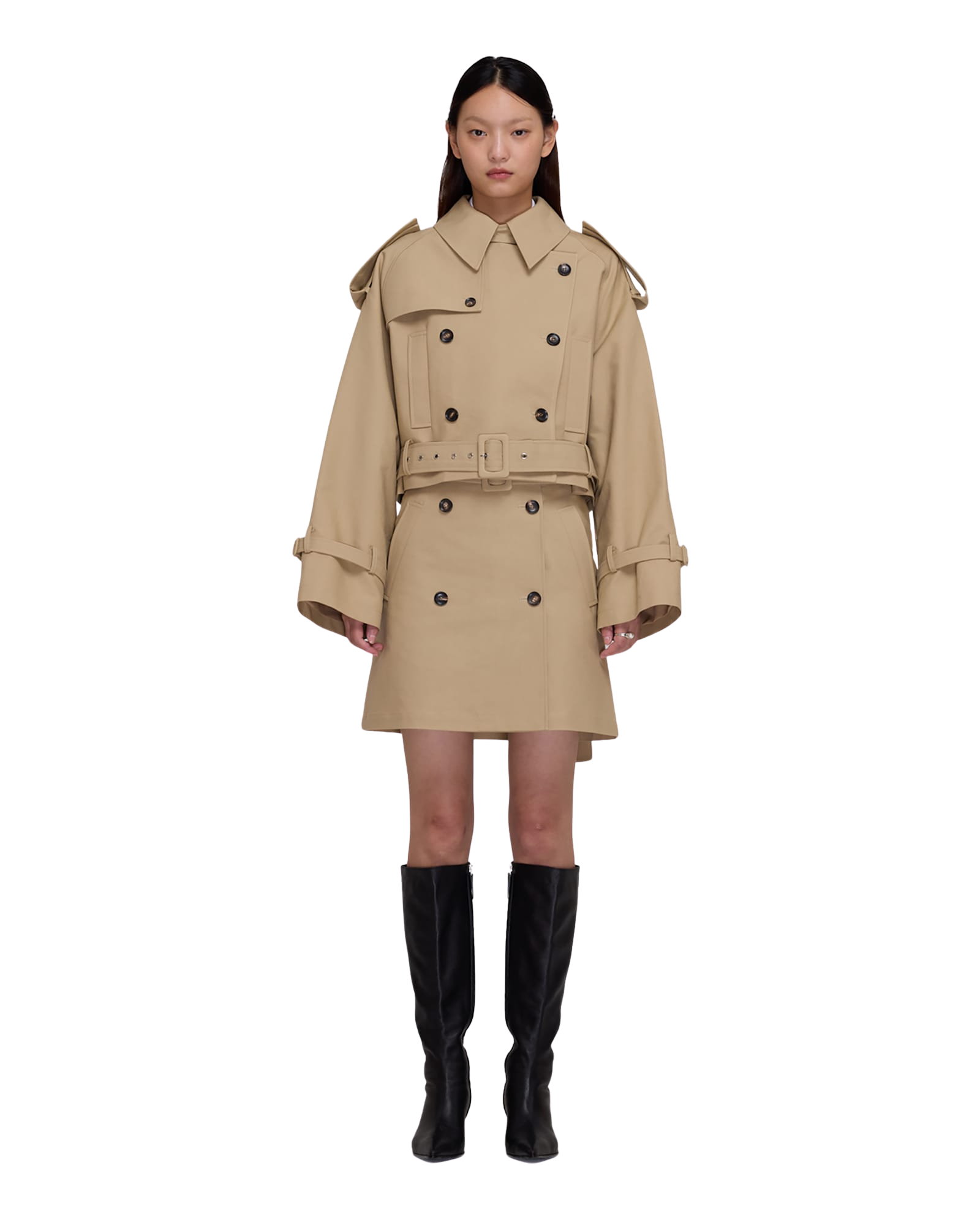 Kimhe Kim - Belted Crop Double Trench Jacket (Beige) product image 1 | TRAB K-Fashion Australia
