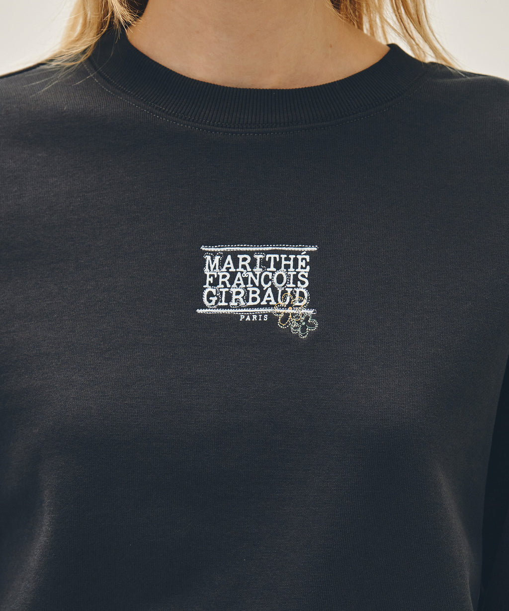 Marithe & Francois Girbaud - Flower Classic Logo Crop Sweatshirt (Charcoal) product image 4 | TRAB K-Fashion Australia