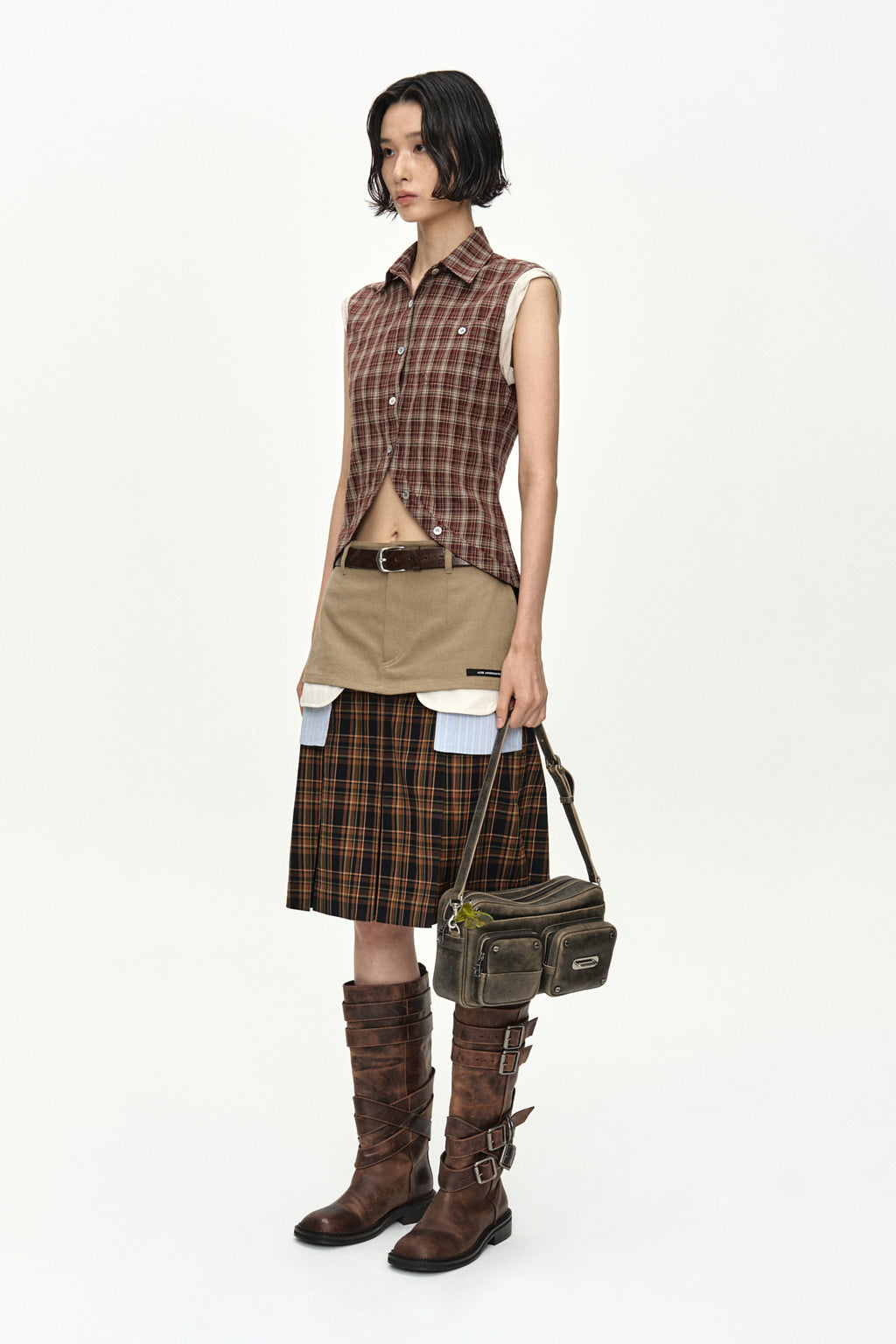 Andersson Bell - Double Layered Pleats Skirt (Brown) product image 3 | TRAB K-Fashion Australia
