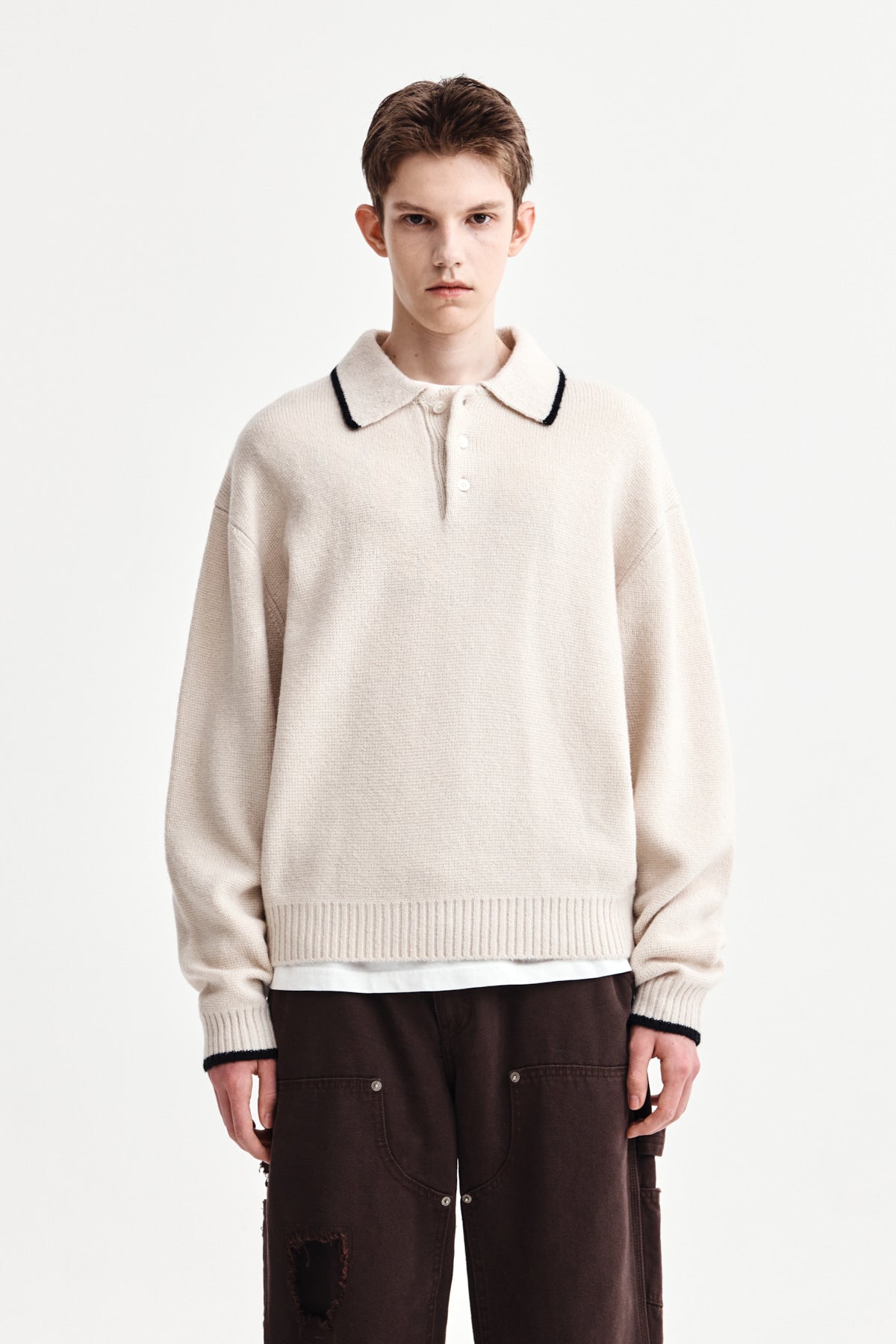 Matin Kim - Back Logo Collar Knit Top (Ivory) product image 1 | TRAB K-Fashion Australia