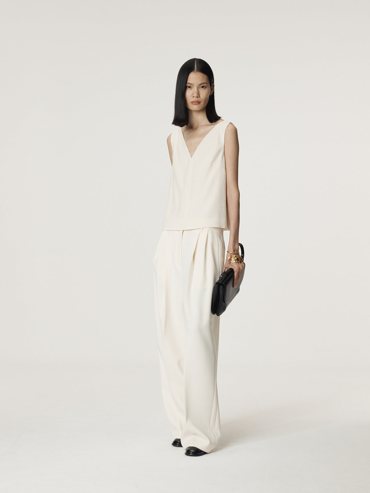 Recto - Wool Tweed V-Neck Top (Ivory) product image 3 | TRAB K-Fashion Australia