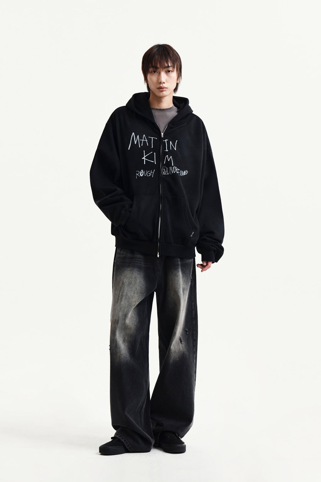 Matin Kim - Vintage Washed Graffiti Hoody Zip Up (Black) product image 13 | TRAB K-Fashion Australia
