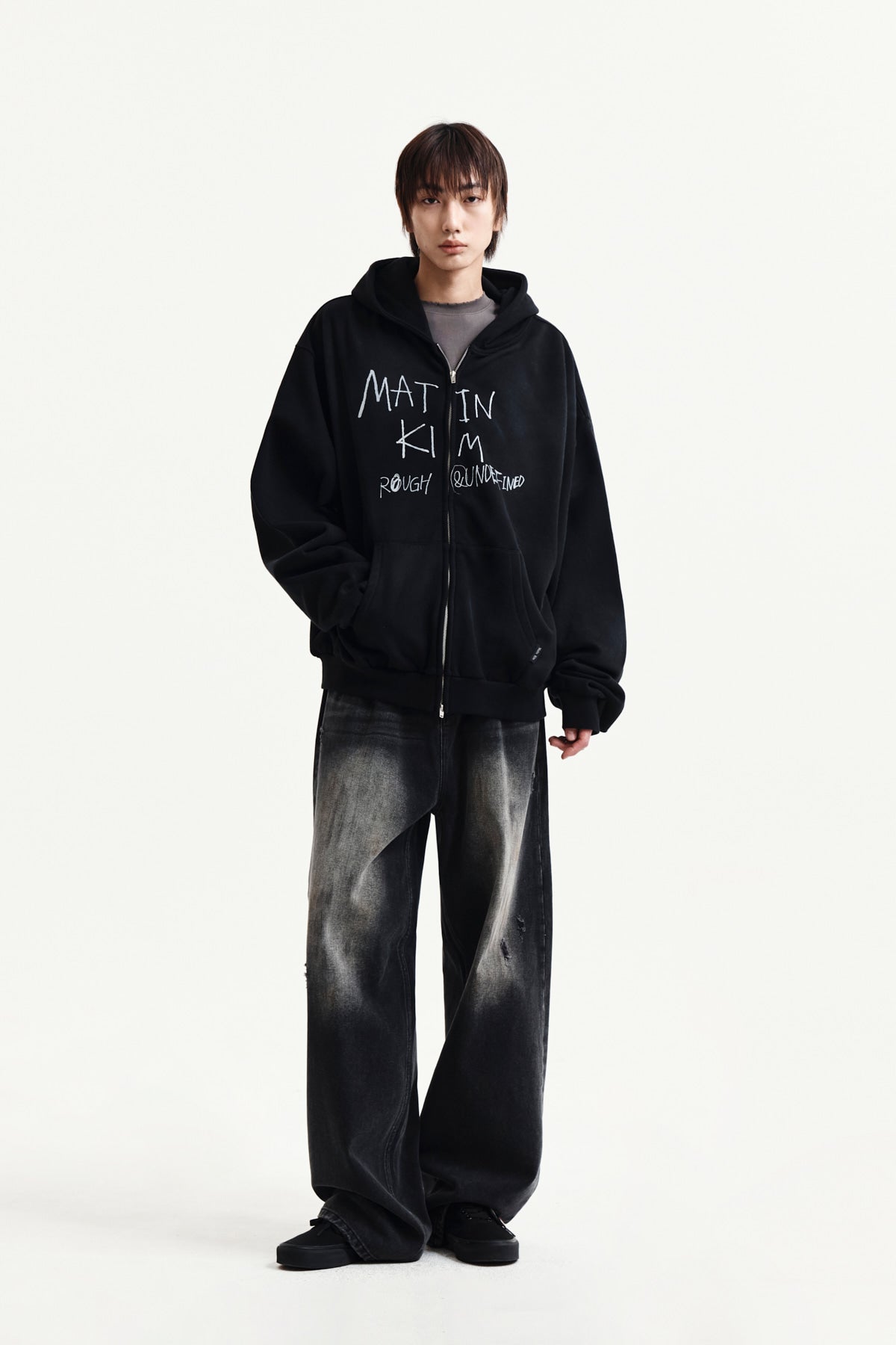 Matin Kim - Vintage Washed Graffiti Hoody Zip Up (Black) product image 13 | TRAB K-Fashion Australia