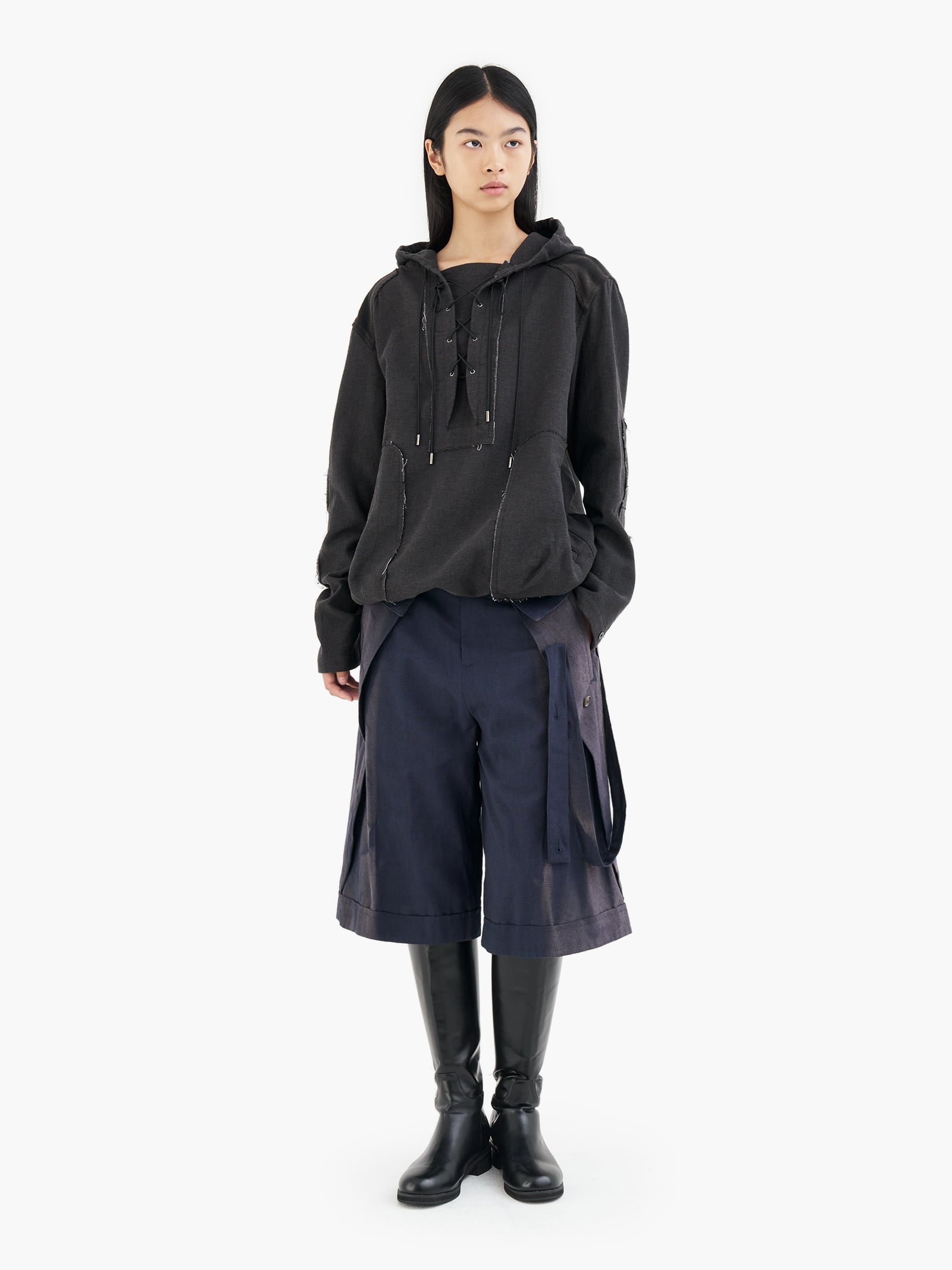 Jiyong Kim - Sun-Bleached Raw Edged Anorak (Black) product image 3 | TRAB K-Fashion Australia