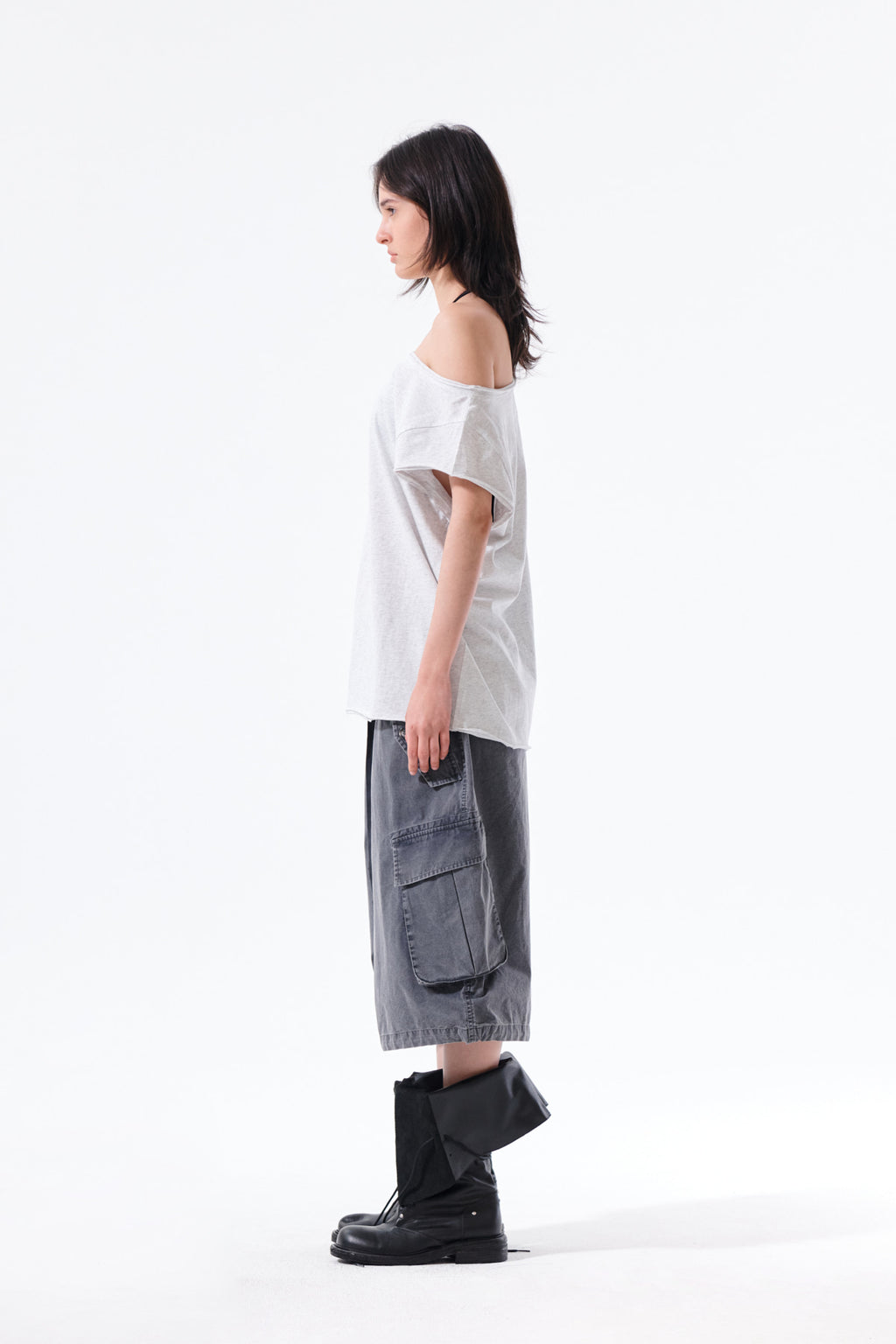 Matin Kim - Asymmetric Off Shoulder Top (Light Grey) product image 7 | TRAB K-Fashion Australia