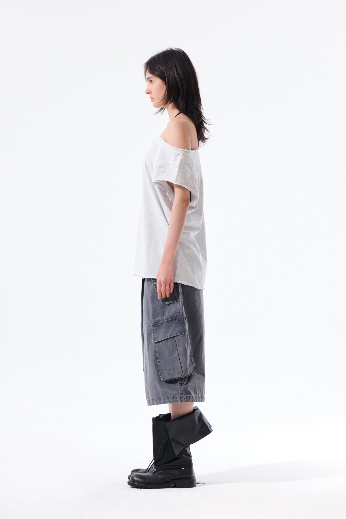 Matin Kim - Asymmetric Off Shoulder Top (Light Grey) product image 7 | TRAB K-Fashion Australia