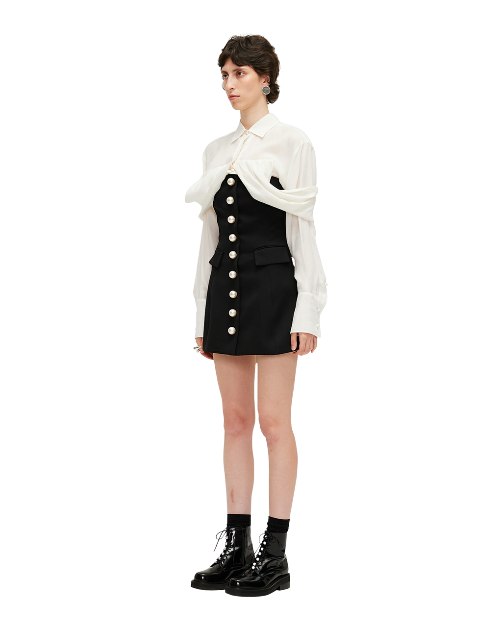 Kimhe Kim - Pearl Buttons Wool-Blend Bustier Mini Dress (Black) product image 2 | TRAB K-Fashion Australia