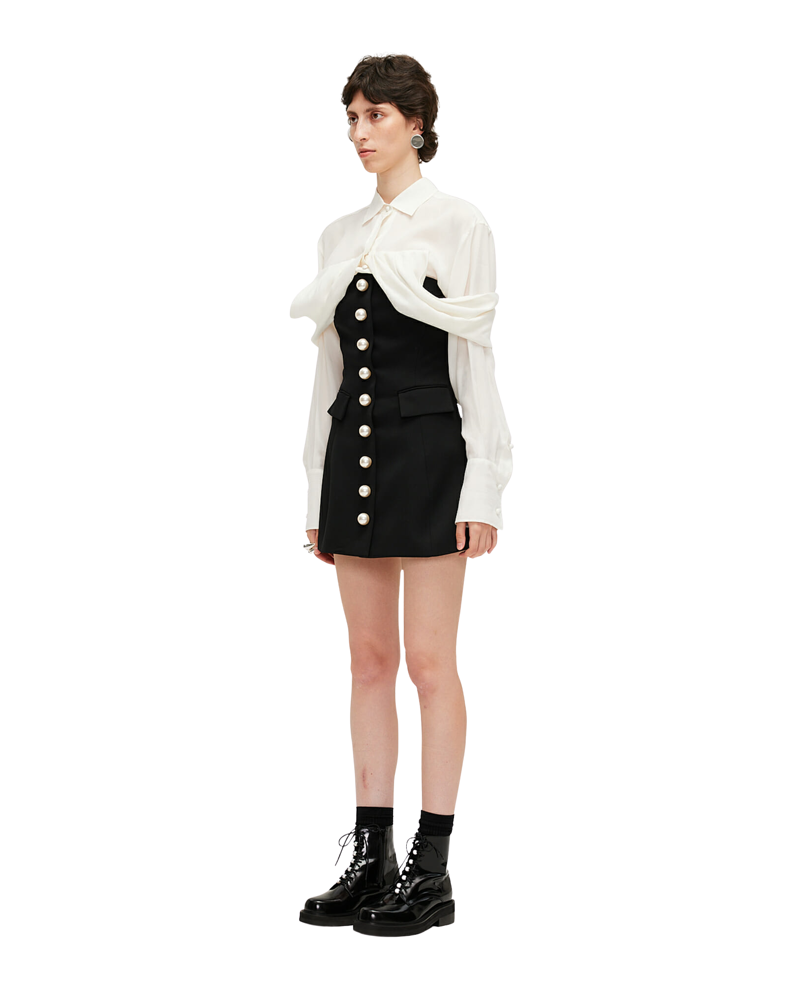 Kimhe Kim - Pearl Buttons Wool-Blend Bustier Mini Dress (Black) product image 2 | TRAB K-Fashion Australia