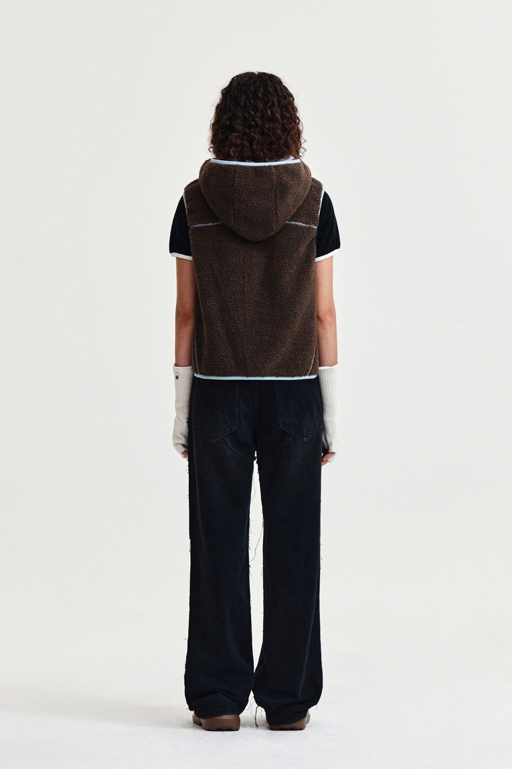 Matin Kim - Fleece Hoody Vest (Dark Brown) product image 7 | TRAB K-Fashion Australia