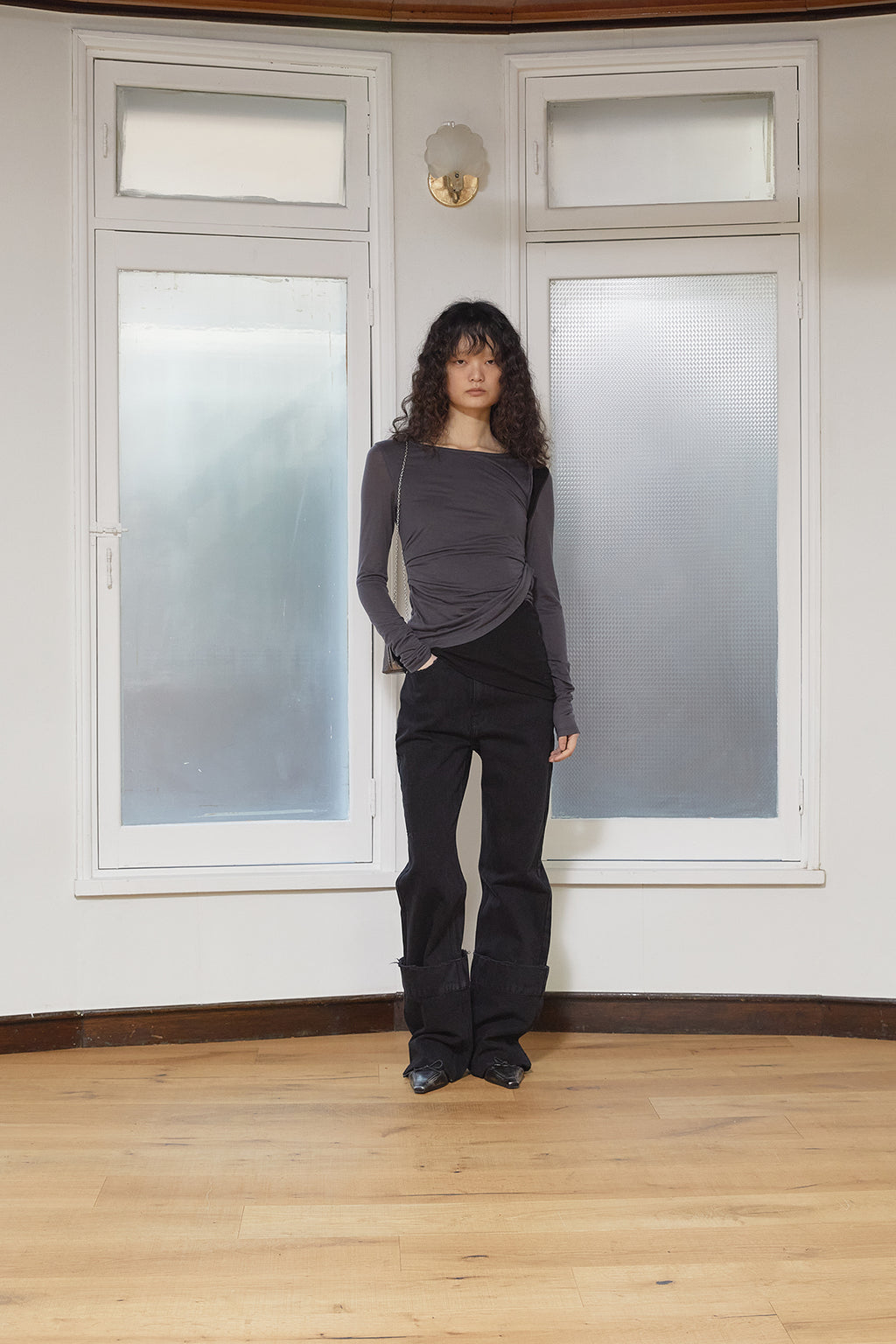 Matin Kim - Turn Up Detail Layered Top (Charcoal) product image 10 | TRAB K-Fashion Australia