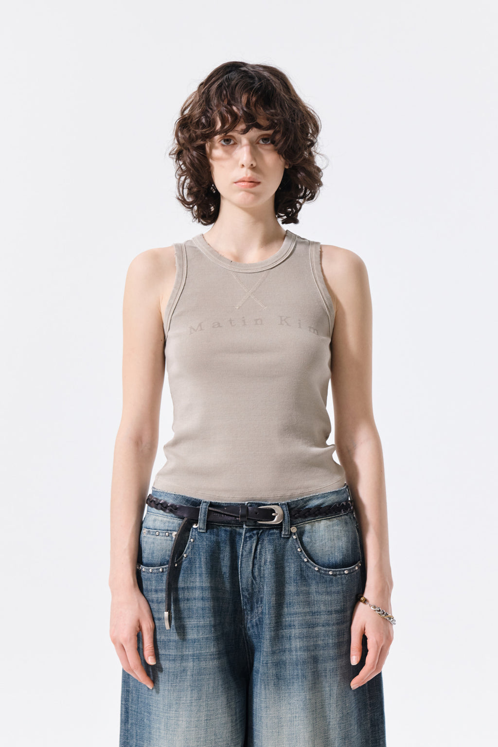 Matin Kim - Distressed Sleeveless Logo Top (Beige) product image 10 | TRAB K-Fashion Australia