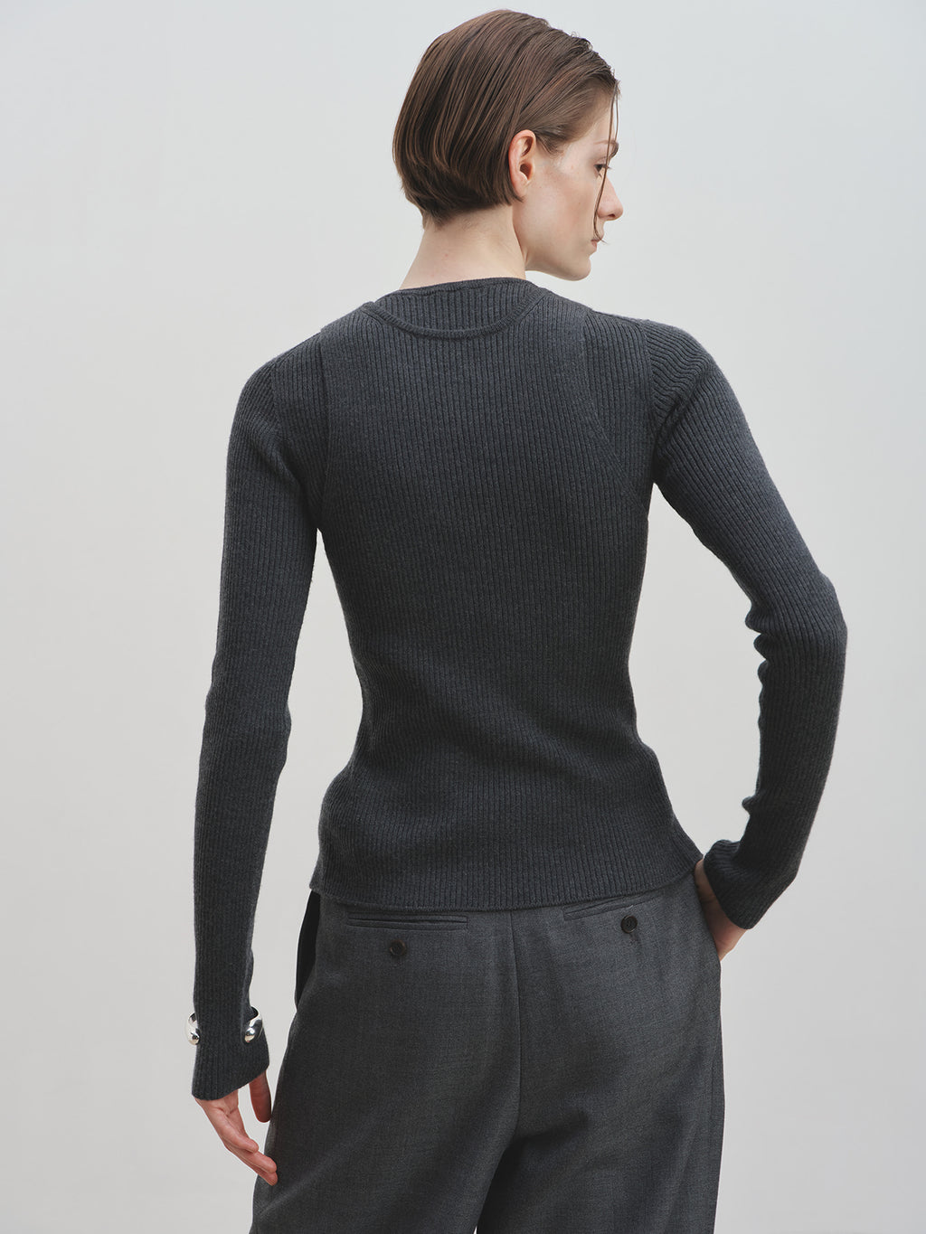 Tonywack - Button Ribbed Sleeveless Cardigan (Charcoal) product image 3 | TRAB K-Fashion Australia