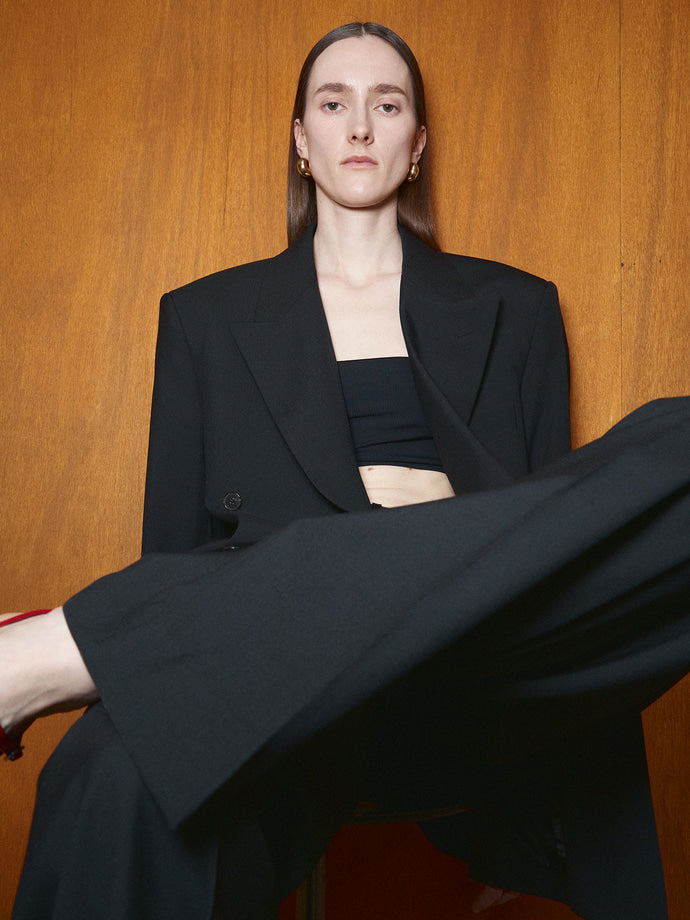 Tonywack - Light Wool Pleated Wide Trousers (Black) product image 5 | TRAB K-Fashion Australia