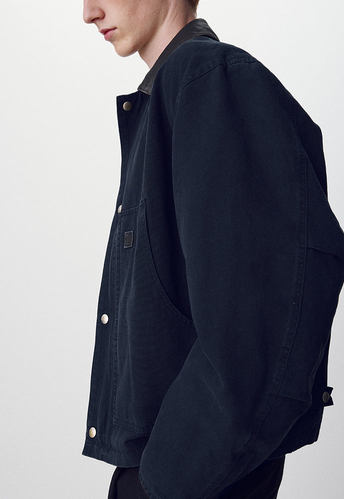Tonywack - Leather Collar Garment-Washed Chore Jacket (Navy) product image 5 | TRAB K-Fashion Australia
