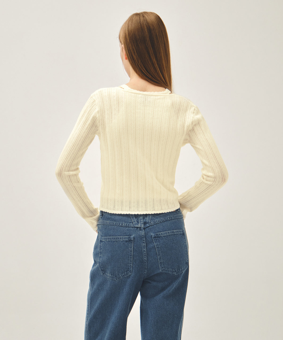Marithe & Francois Girbaud - V-neck Crochet Knit Cardigan (Ivory) product image 2 | TRAB K-Fashion Australia