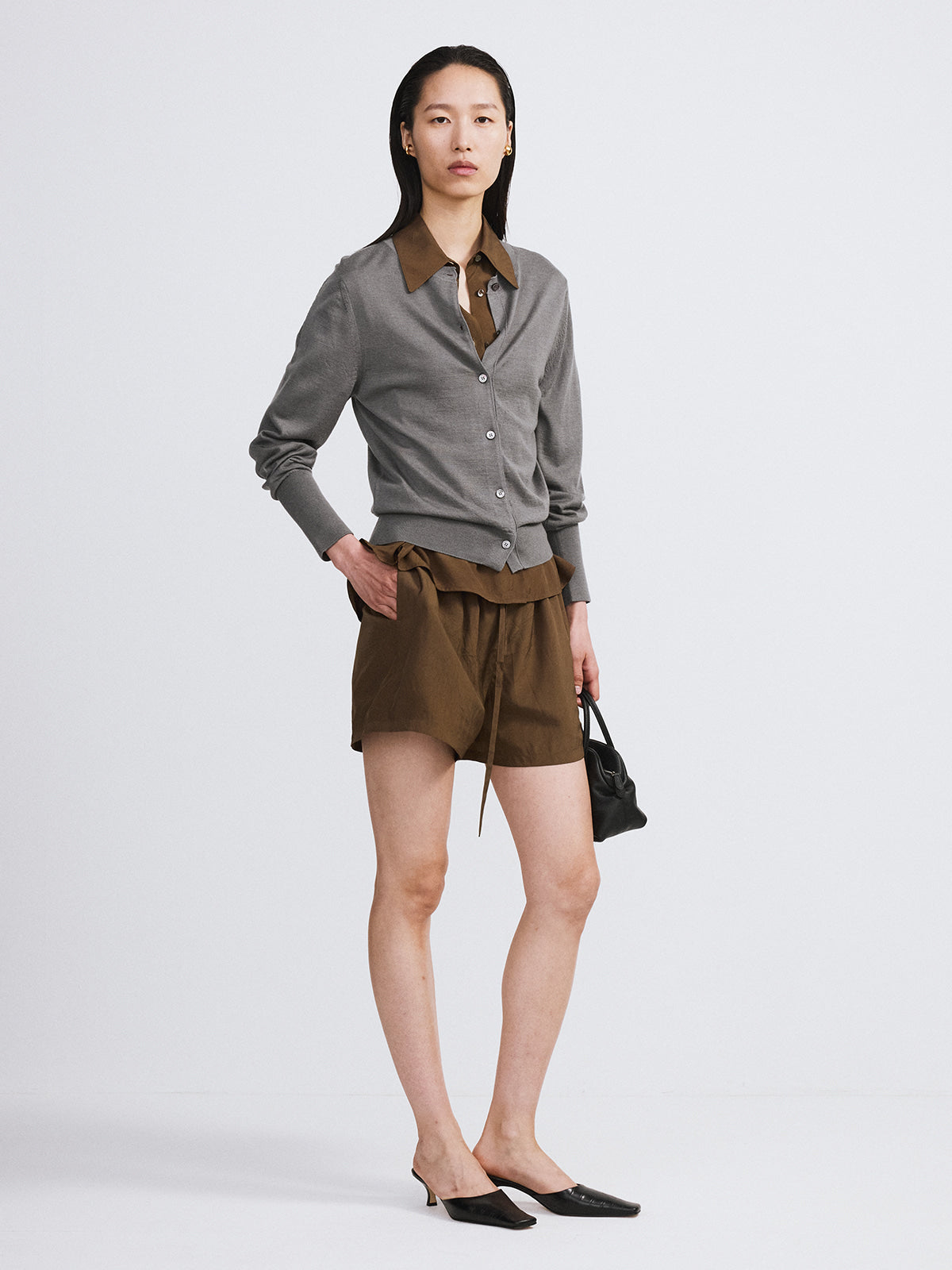 Recto - Silk-Cashmere Knit Cardigan (Midnight Grey) product image 3 | TRAB K-Fashion Australia