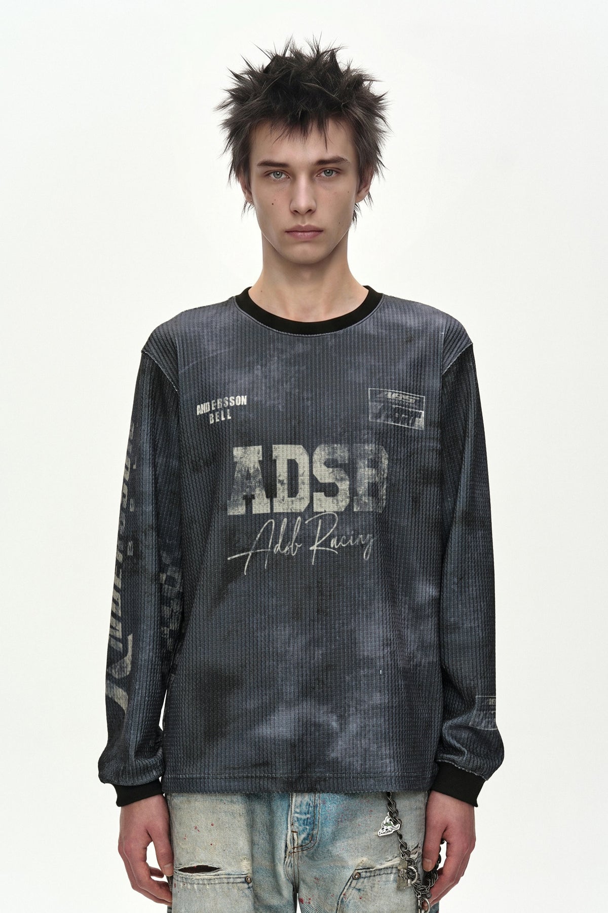 Andersson Bell - Racing Printed Waffle Long Sleeve T-Shirt (Black) product image 3 | TRAB K-Fashion Australia