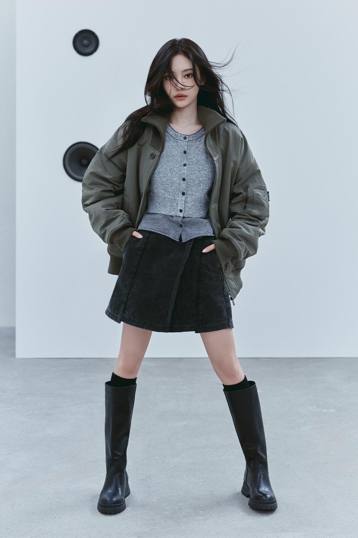 Matin Kim - Washed Corduroy Wrap Skirt (Black) product image 1 | TRAB K-Fashion Australia