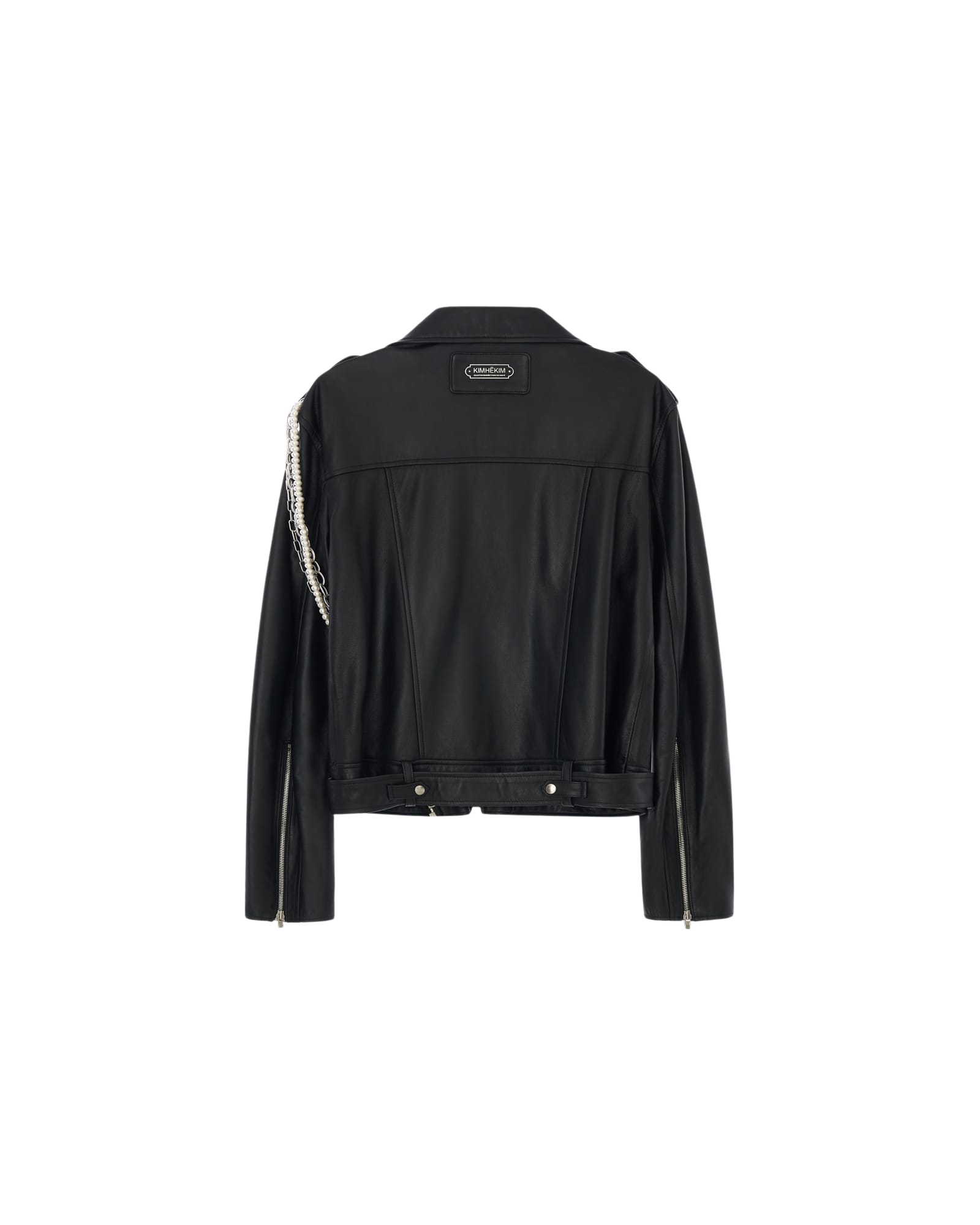 Kimhe Kim - Detachable Pearl Chain Leather Jacket (Black) product image 7 | TRAB K-Fashion Australia