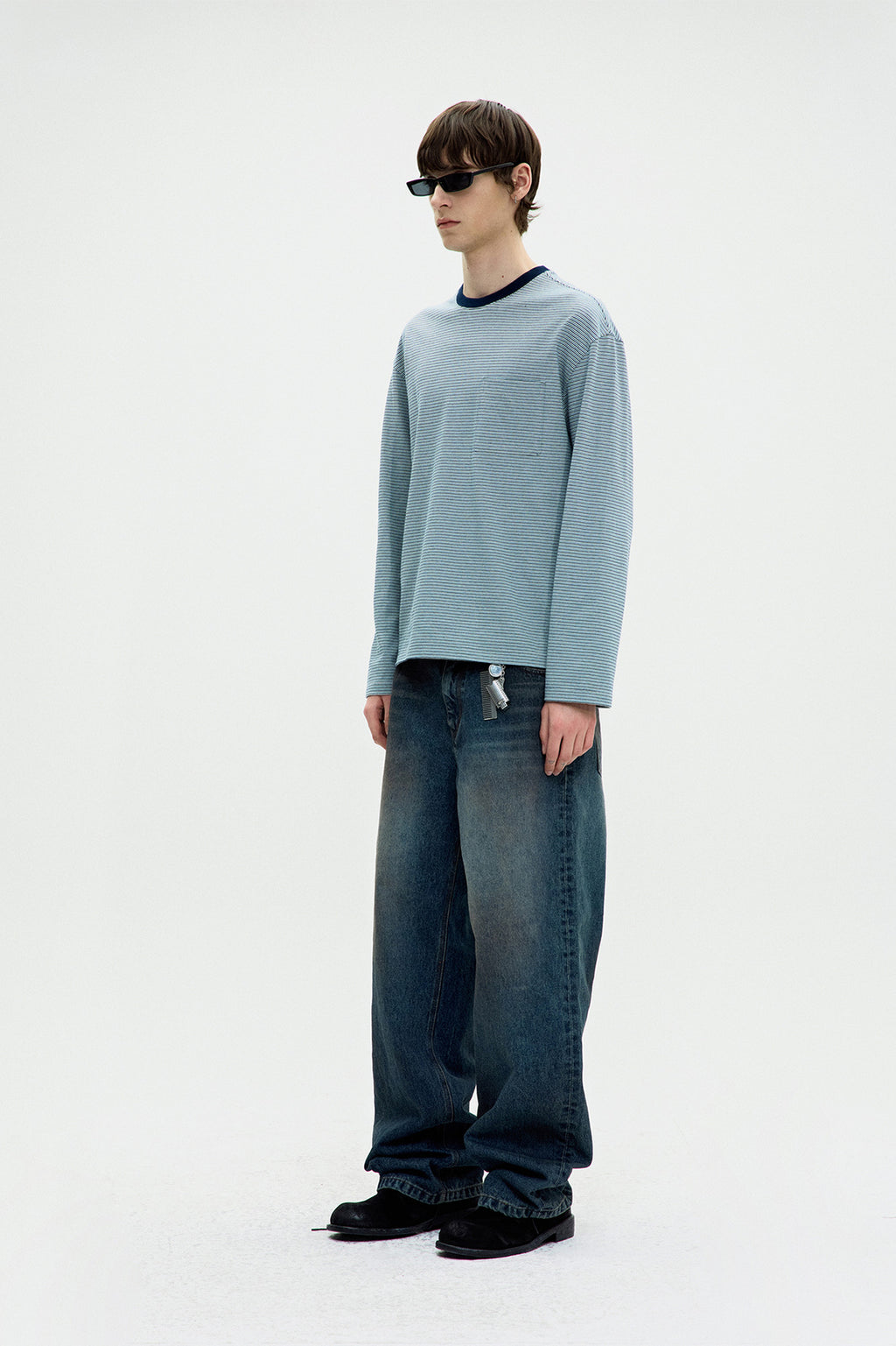 Coor - Multi Pin Stripe Pocket T-Shirt (Blue) product image 3 | TRAB K-Fashion Australia