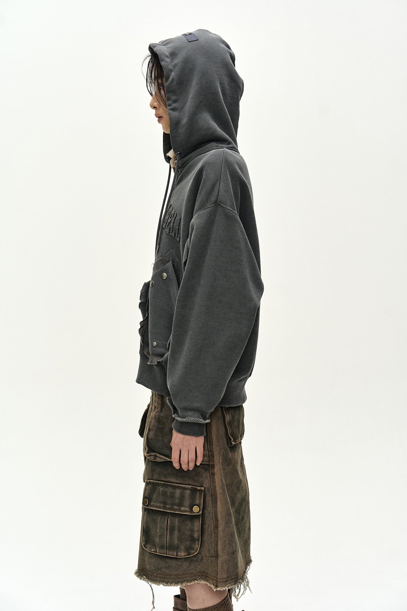 Andersson Bell - Raw-Cut Studded Zip-Up Hoodie (charcoal) (Charcoal) product image 5 | TRAB K-Fashion Australia