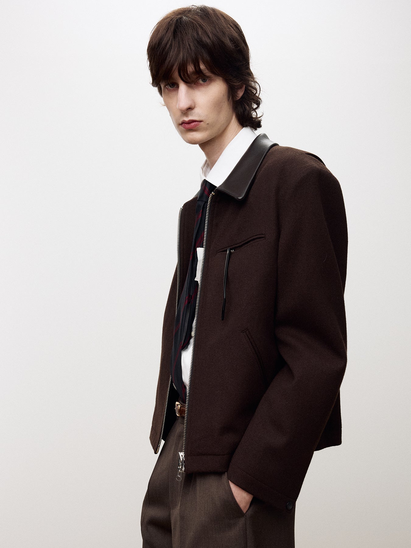Tonywack - Leather Trim Wool Blouson (Dark Brown) product image 8 | TRAB K-Fashion Australia