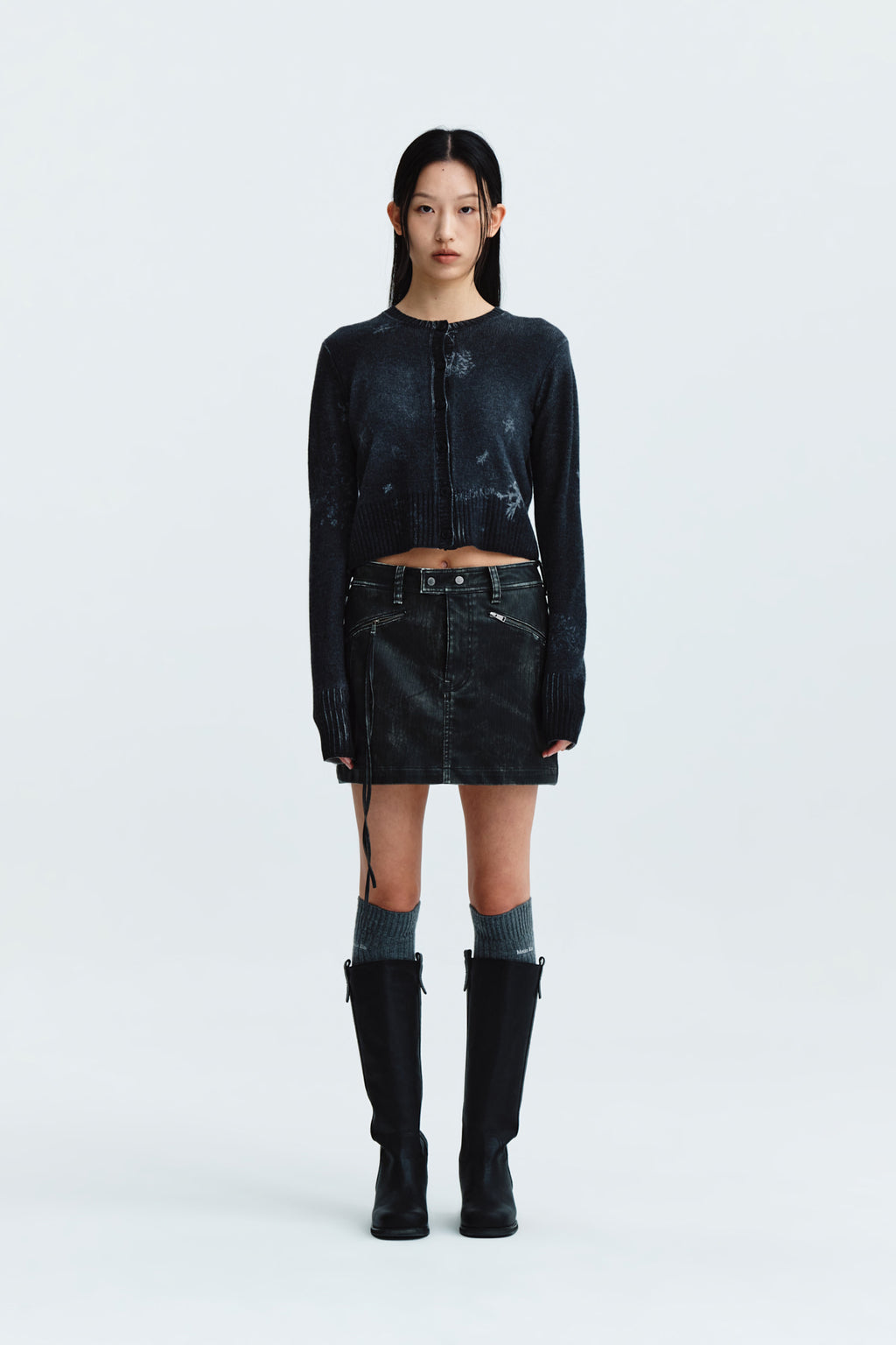 Matin Kim - Snow Graphic Knit Cardigan (Charcoal) product image 7 | TRAB K-Fashion Australia