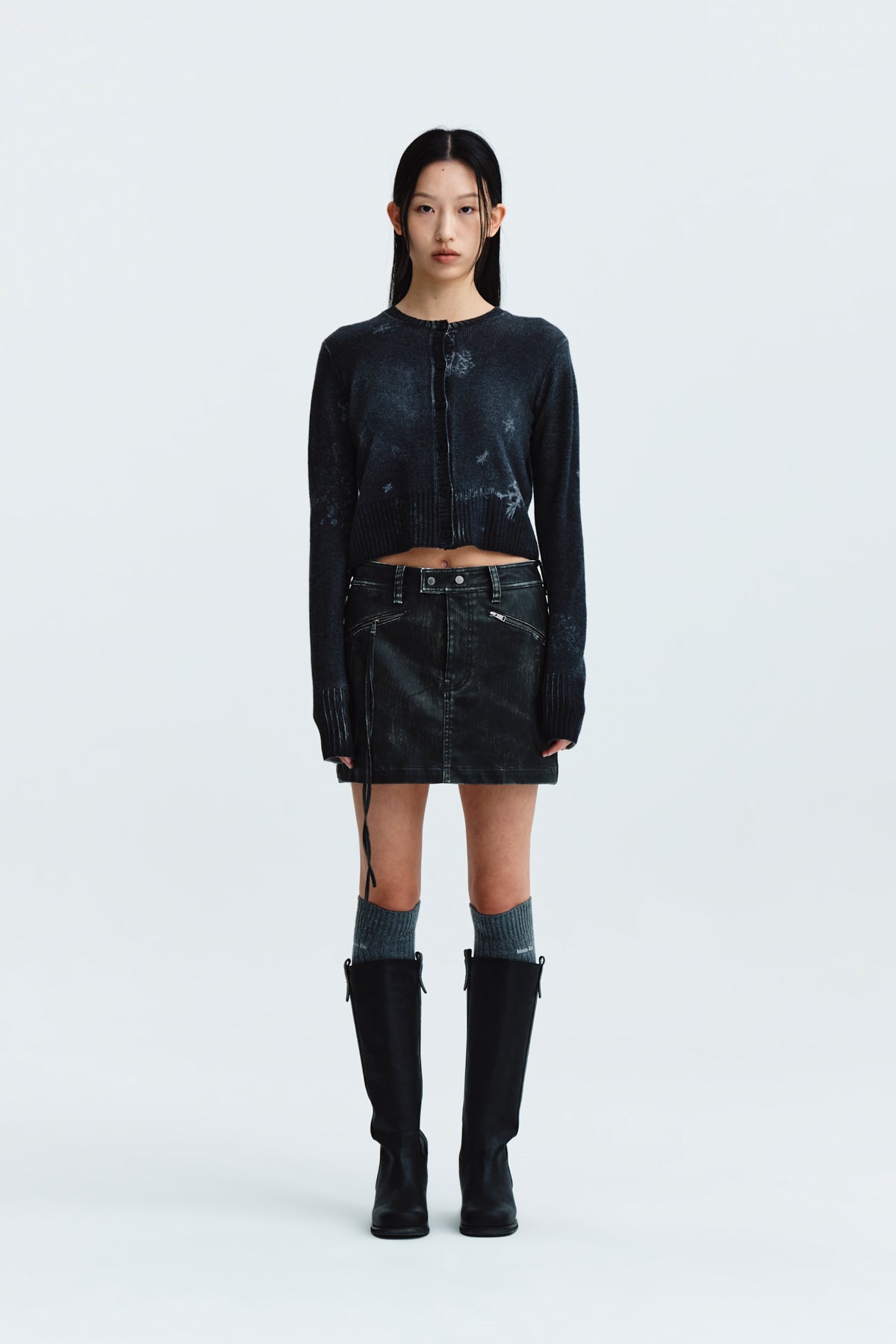 Matin Kim - Snow Graphic Knit Cardigan (Charcoal) product image 7 | TRAB K-Fashion Australia